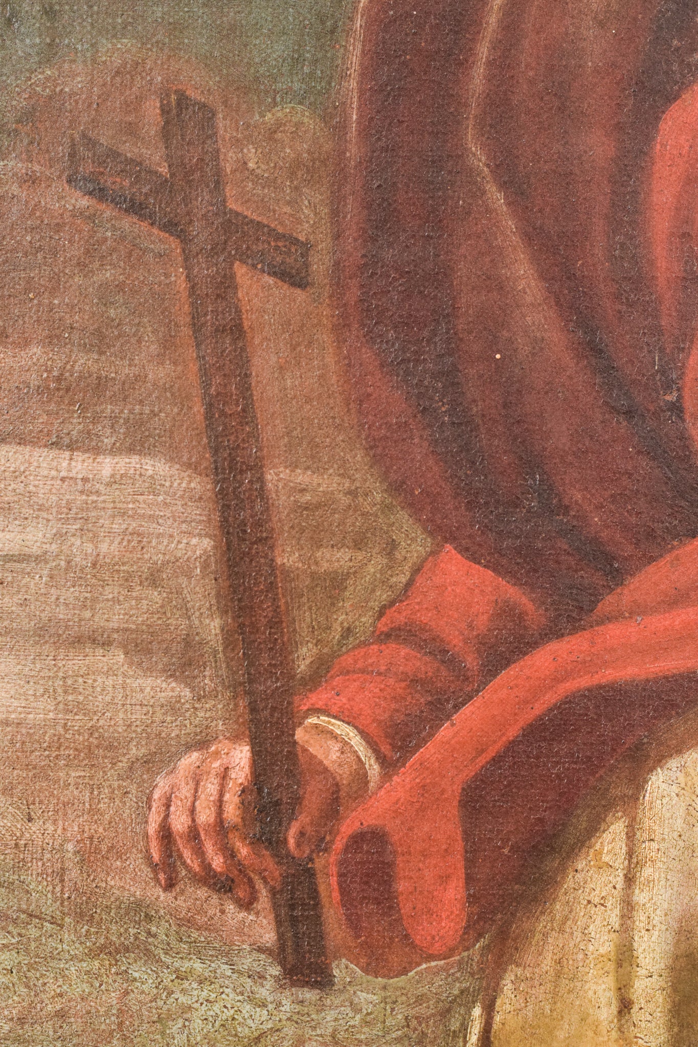 A painting of a woman holding a scythe and a dragon.