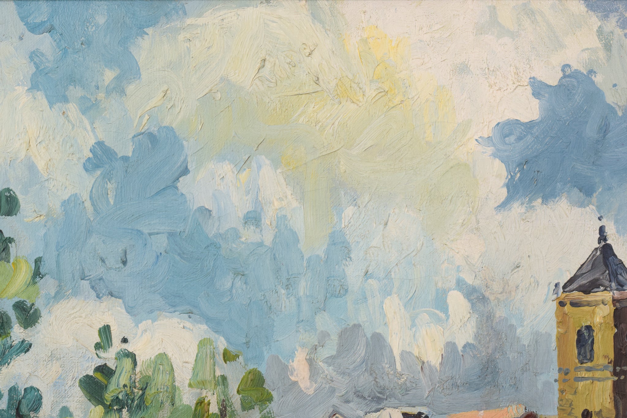 Artwork by Unknown, Olive Trees and Village Church, Made of Oil on canvas 