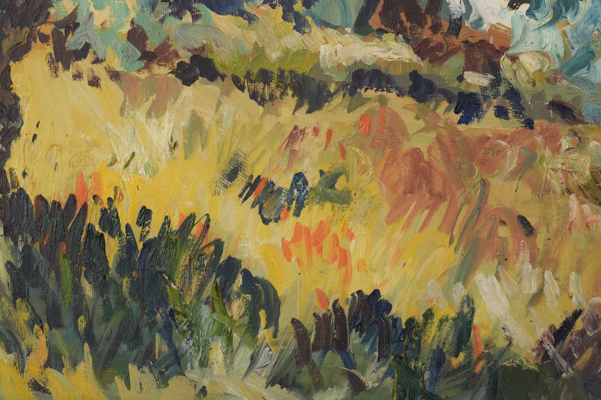 Artwork by Unknown, Olive Trees and Village Church, Made of Oil on canvas 
