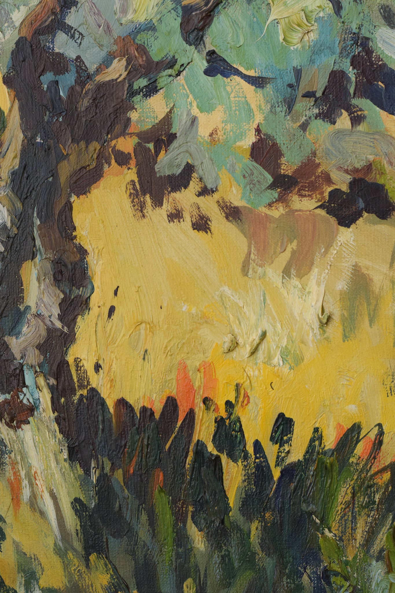 Artwork by Unknown, Olive Trees and Village Church, Made of Oil on canvas 