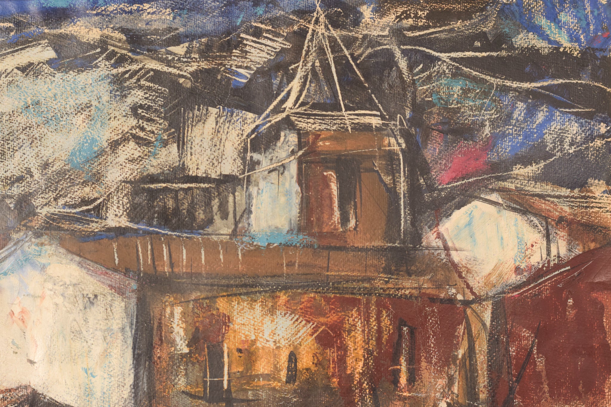 Artwork by Unknown, Painting of a Town in Mixed Media, Made of Mixed media 
