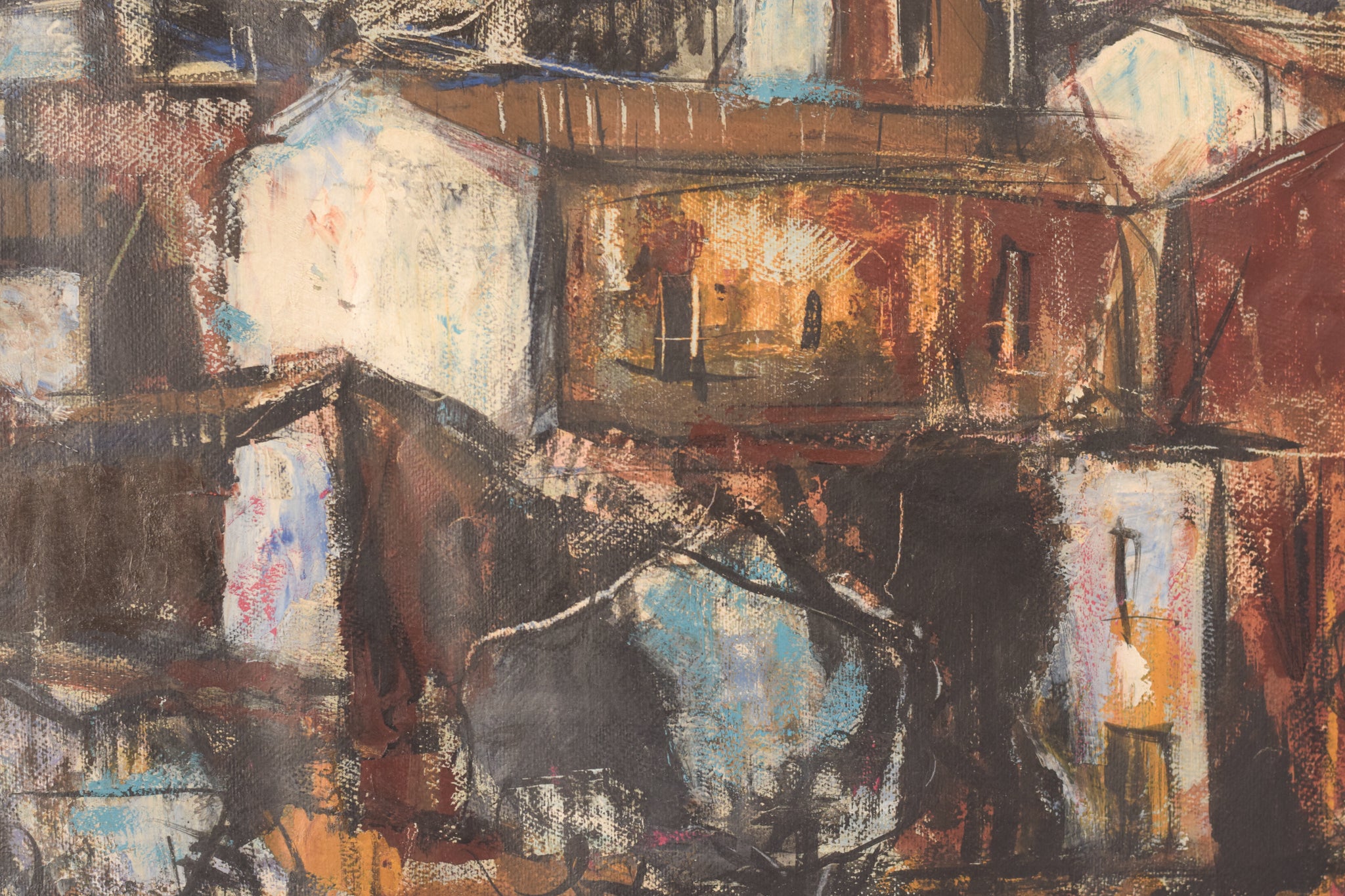 Artwork by Unknown, Painting of a Town in Mixed Media, Made of Mixed media 