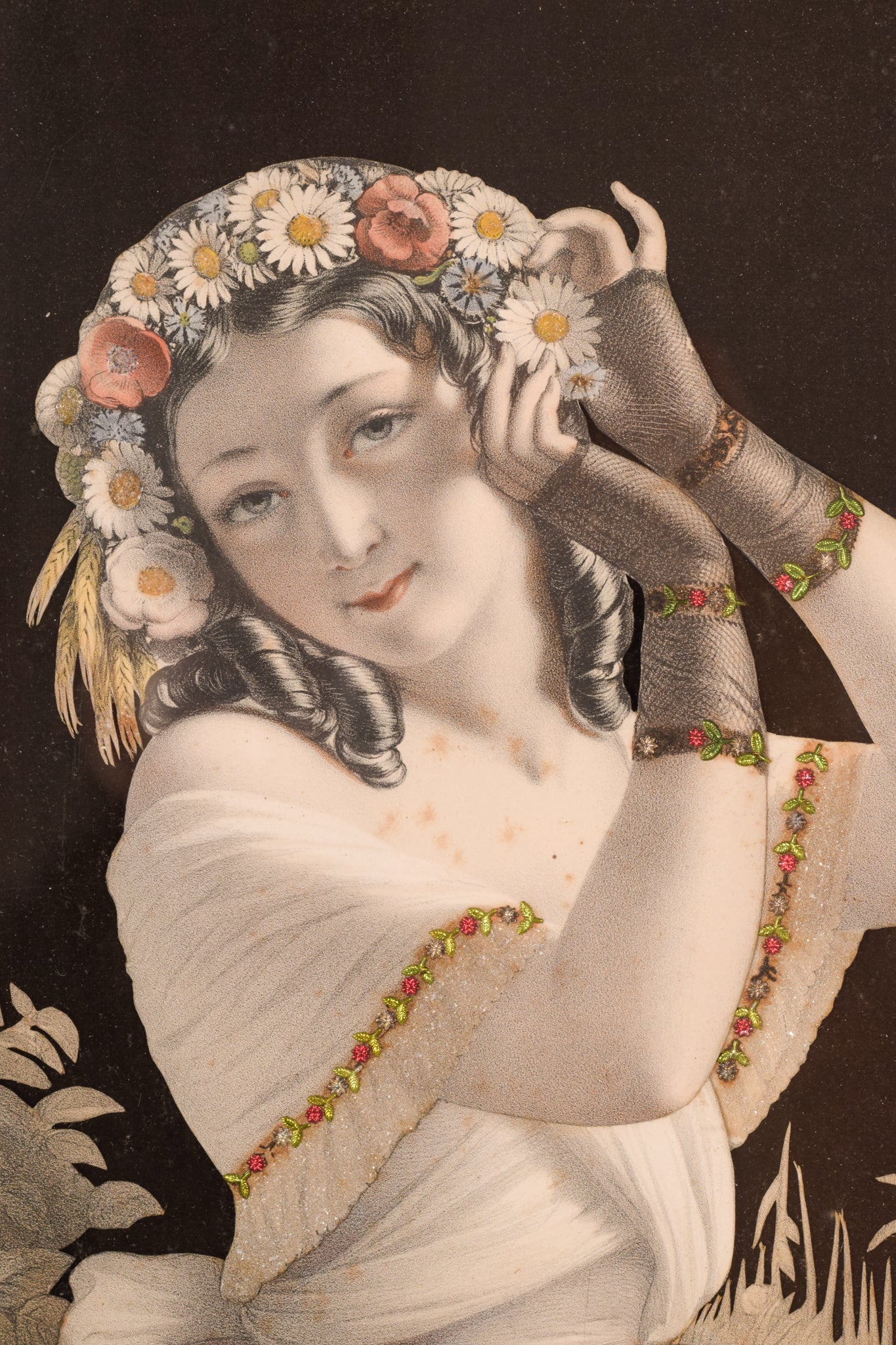 A pair of framed pictures of a woman in a white dress.