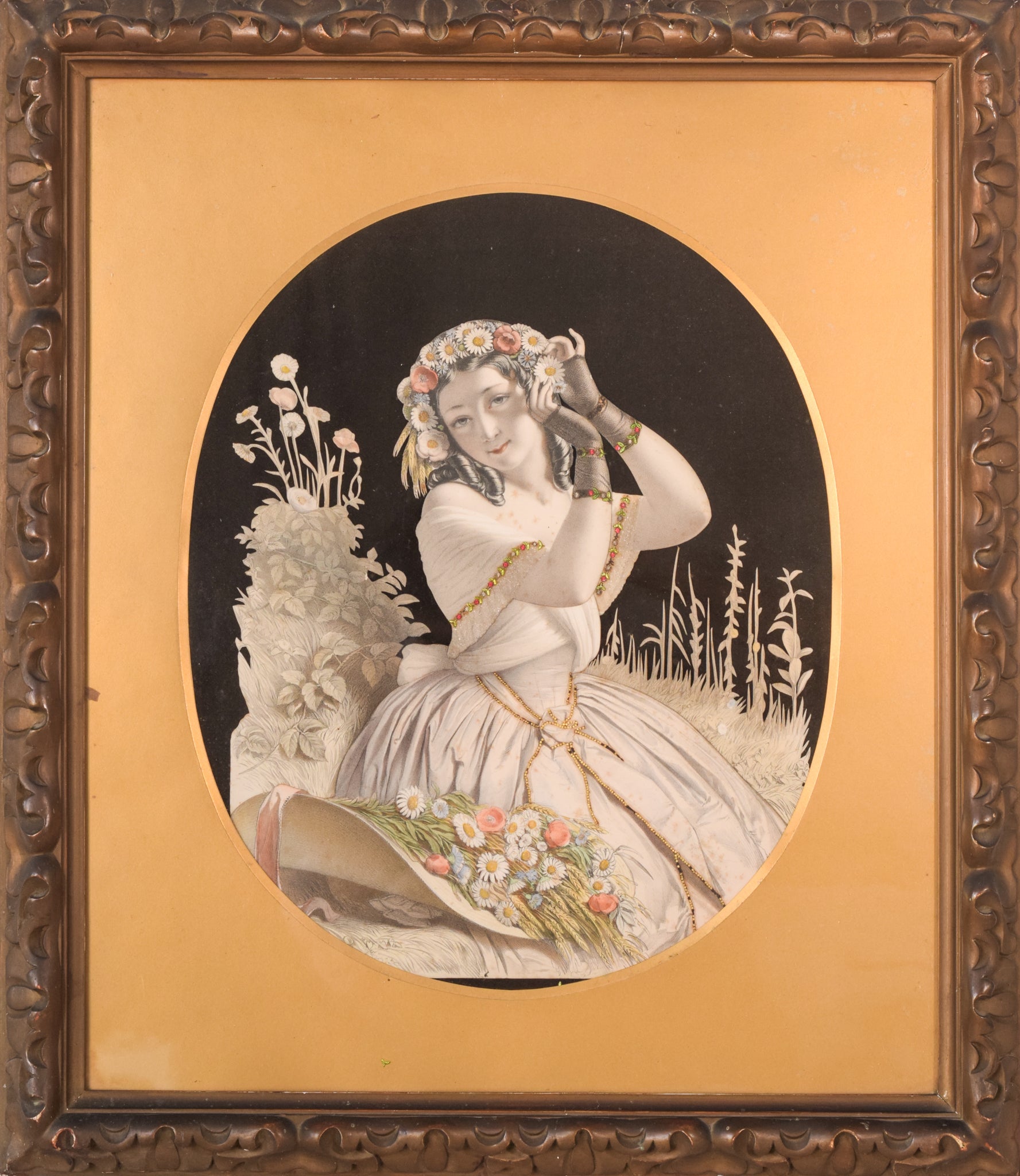 A pair of framed pictures of a woman in a white dress.