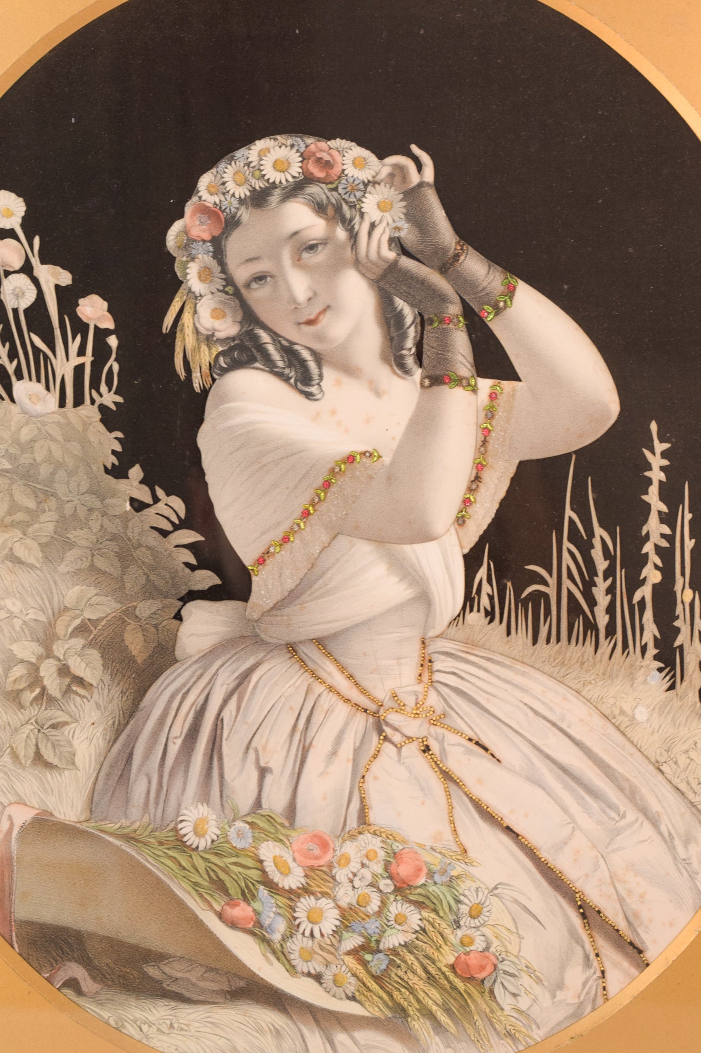 A pair of framed pictures of a woman in a white dress.