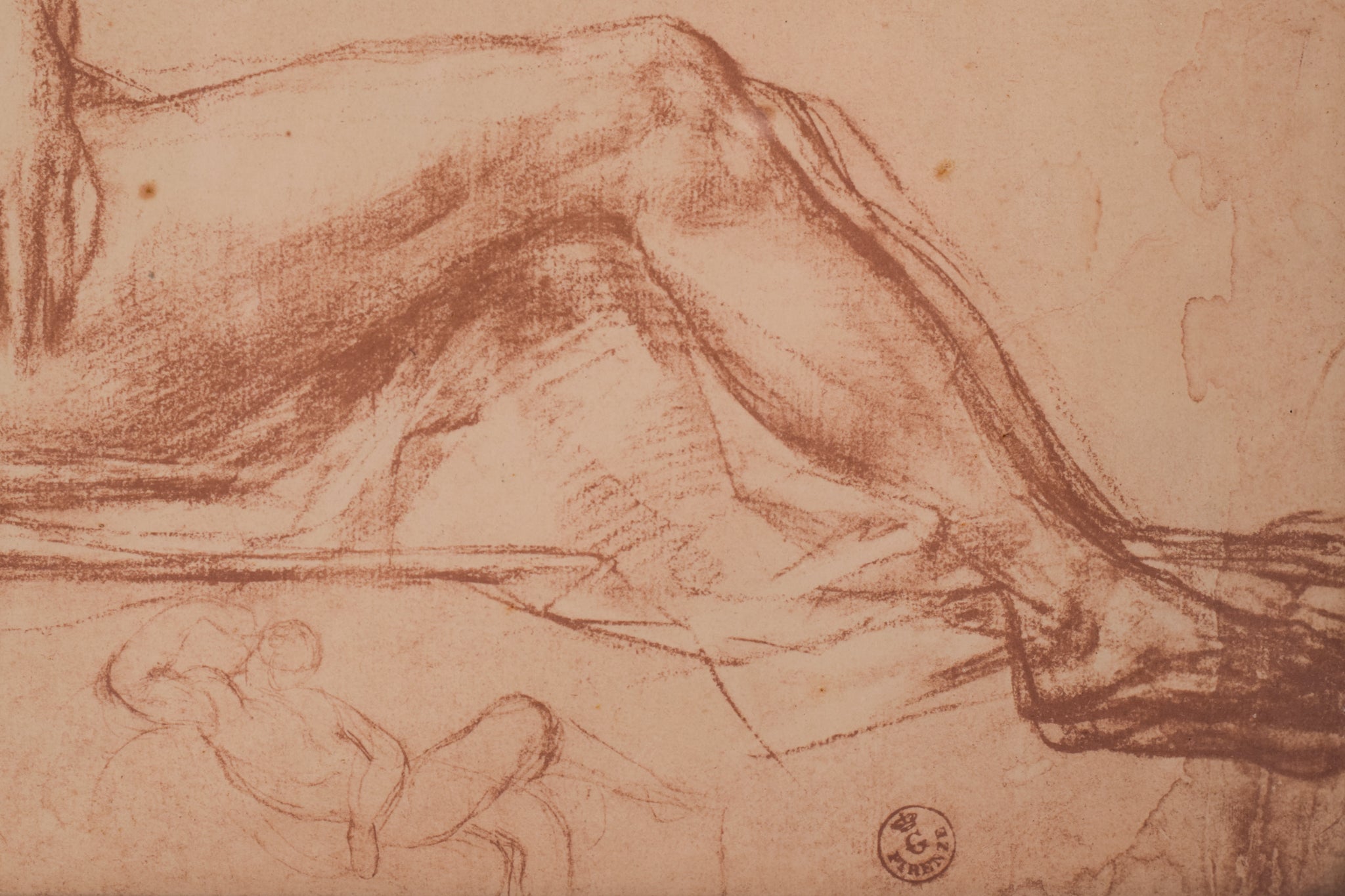 A drawing of a man laying down on a bed.