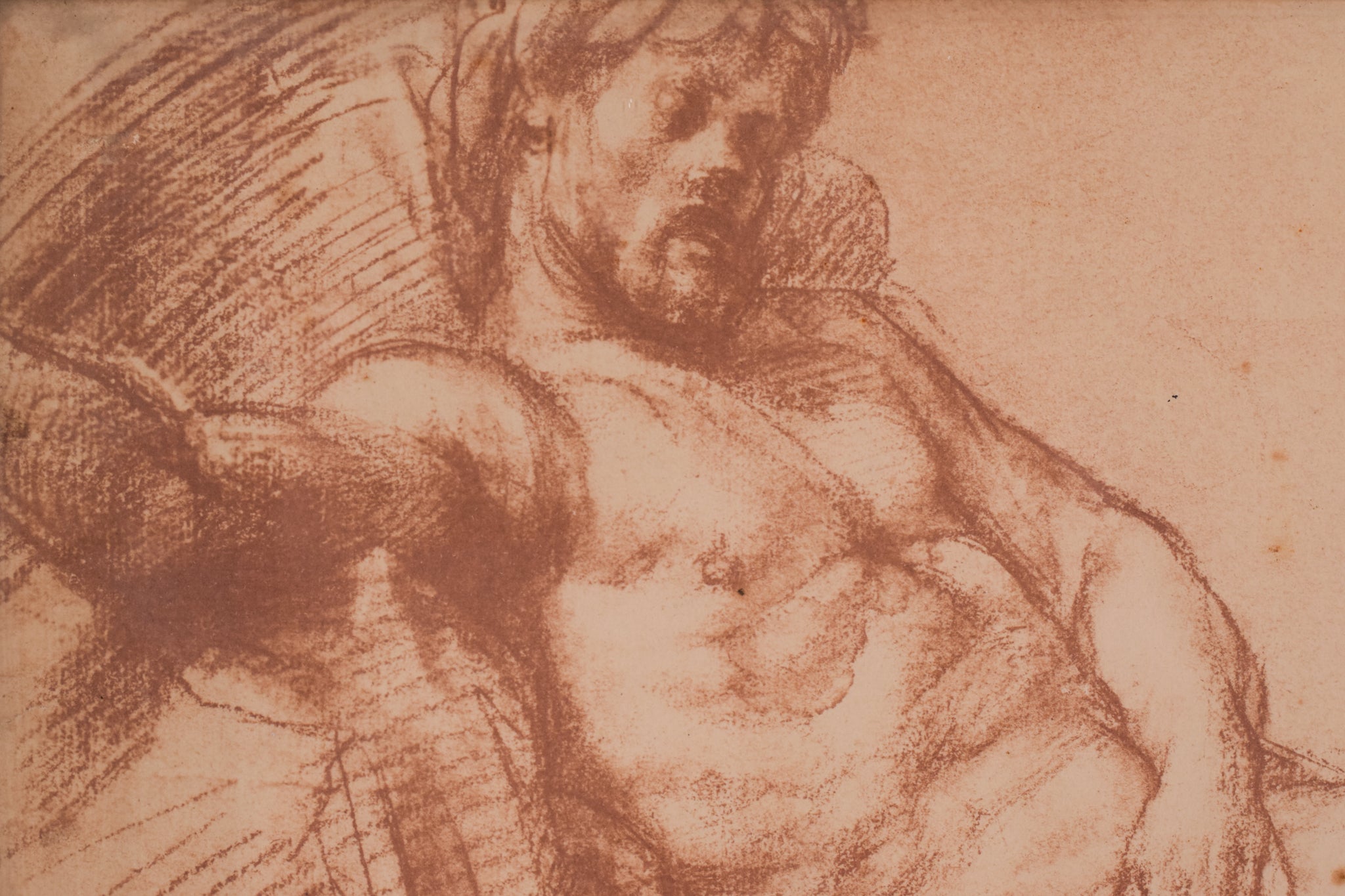 A drawing of a man laying down on a bed.