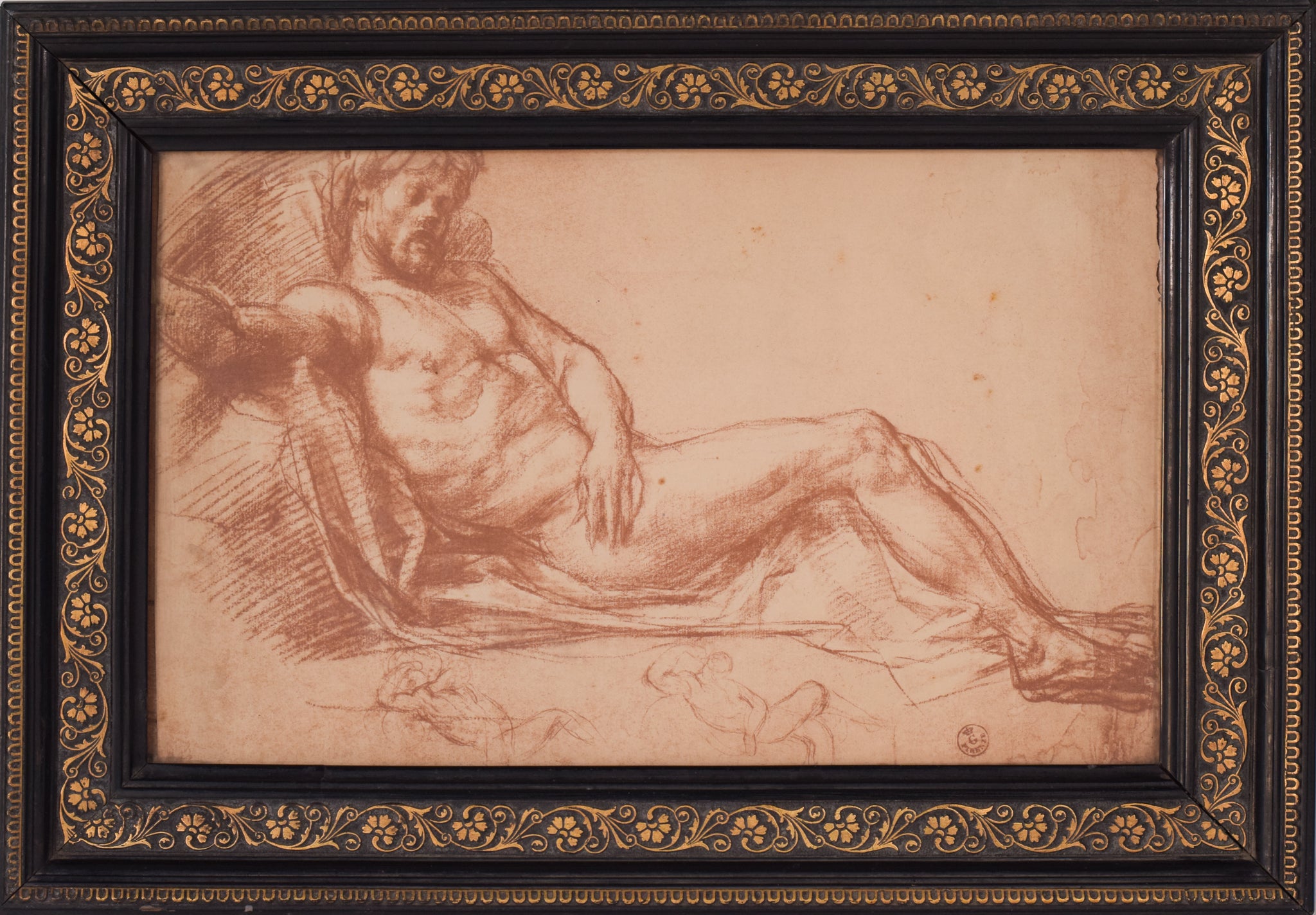 A drawing of a man laying down on a bed.