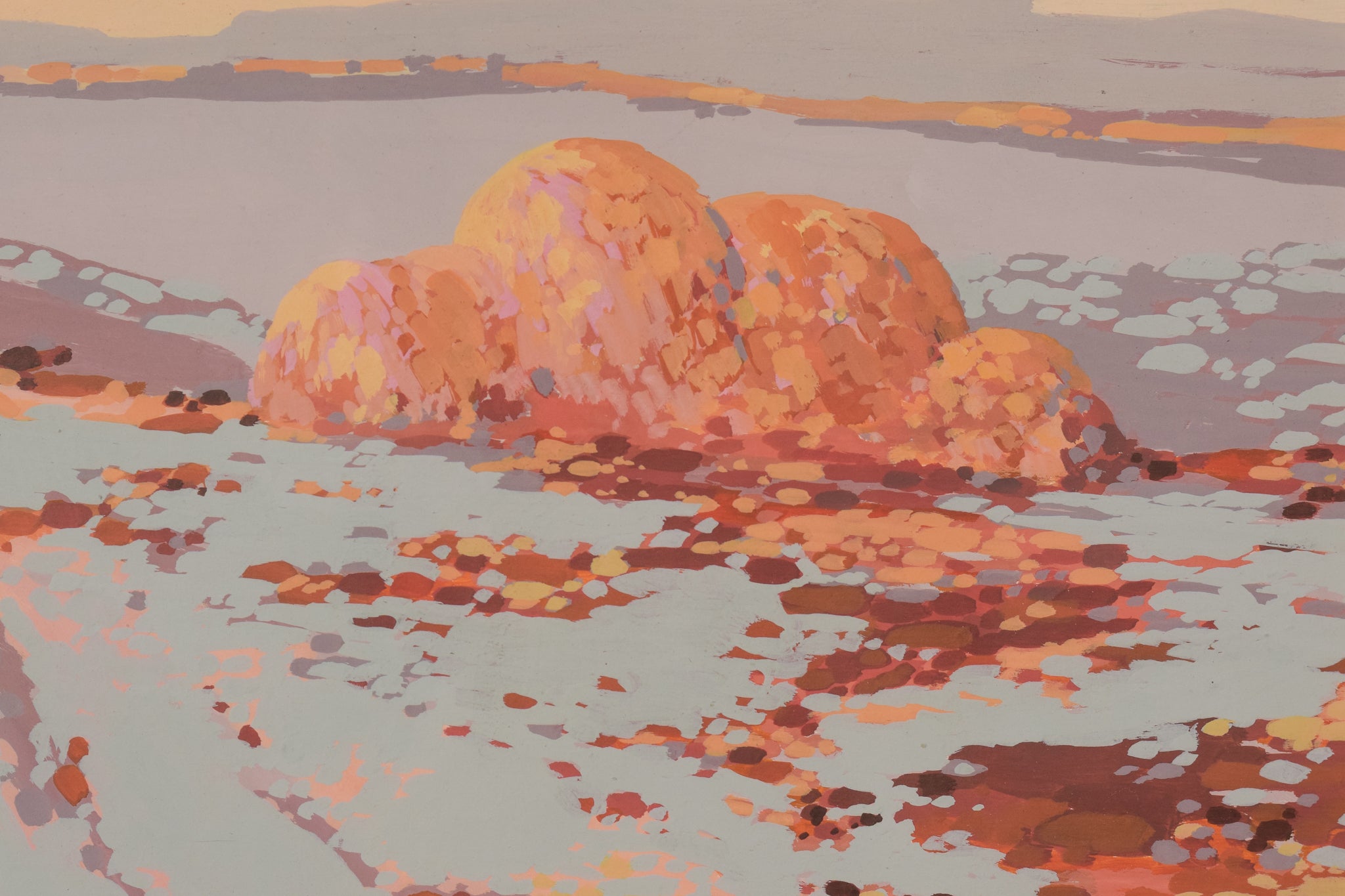 Two paintings of a landscape with a large rock in the middle of it.