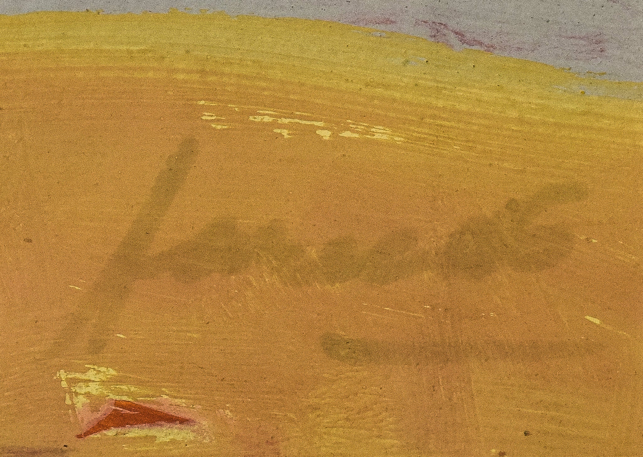 Two paintings of a landscape with a large rock in the middle of it.