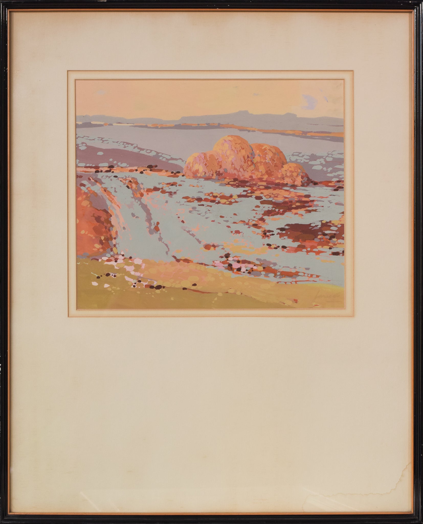 Two paintings of a landscape with a large rock in the middle of it.