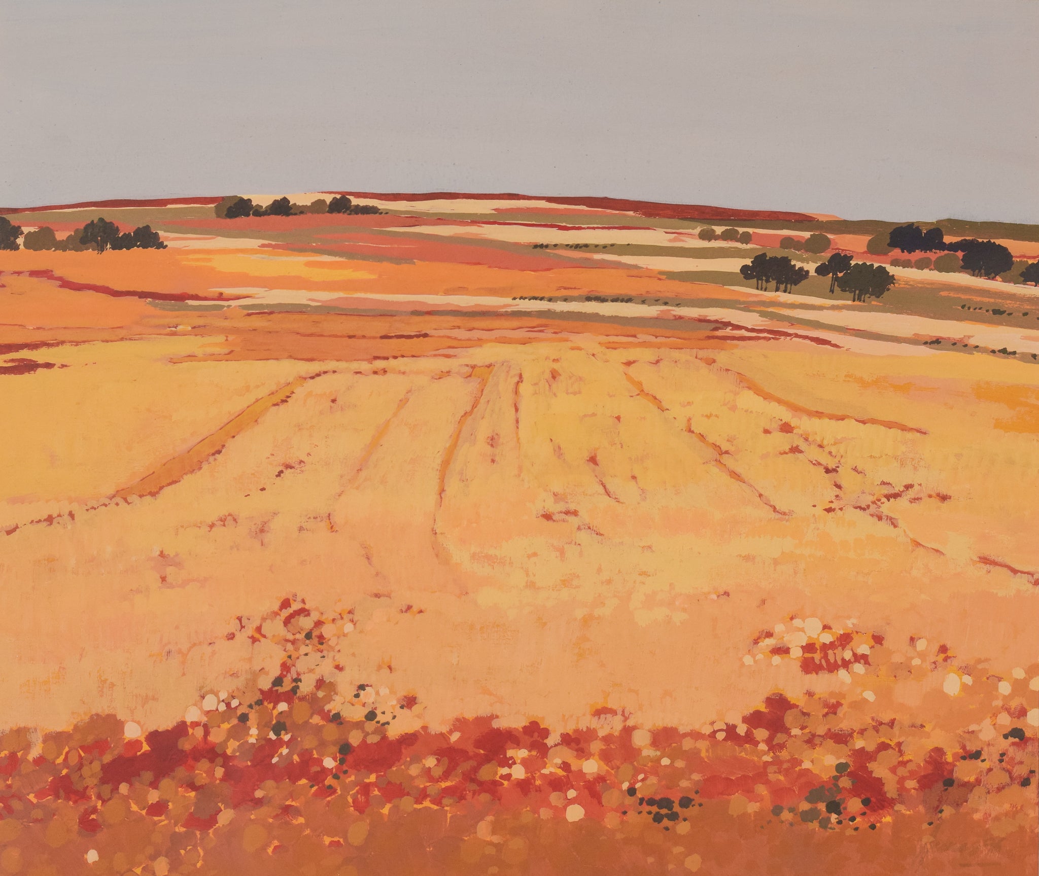 Two paintings of a landscape with a large rock in the middle of it.