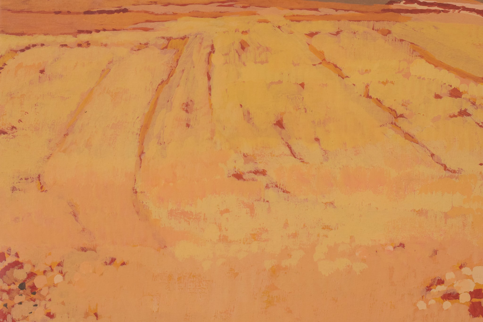 Two paintings of a landscape with a large rock in the middle of it.