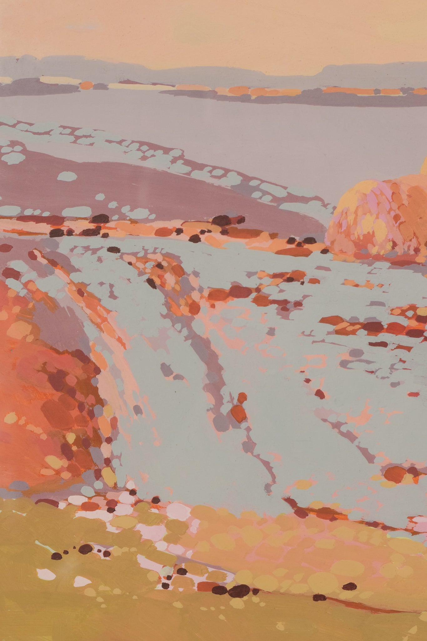 Two paintings of a landscape with a large rock in the middle of it.