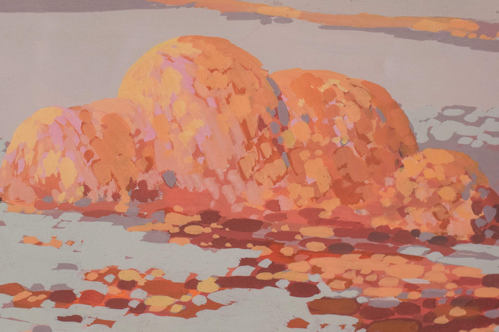 Two paintings of a landscape with a large rock in the middle of it.