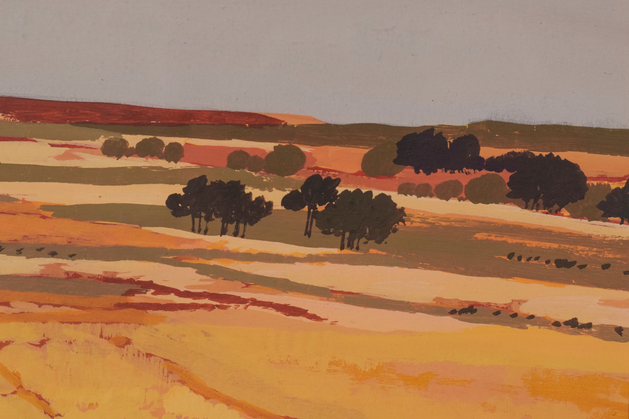 Two paintings of a landscape with a large rock in the middle of it.