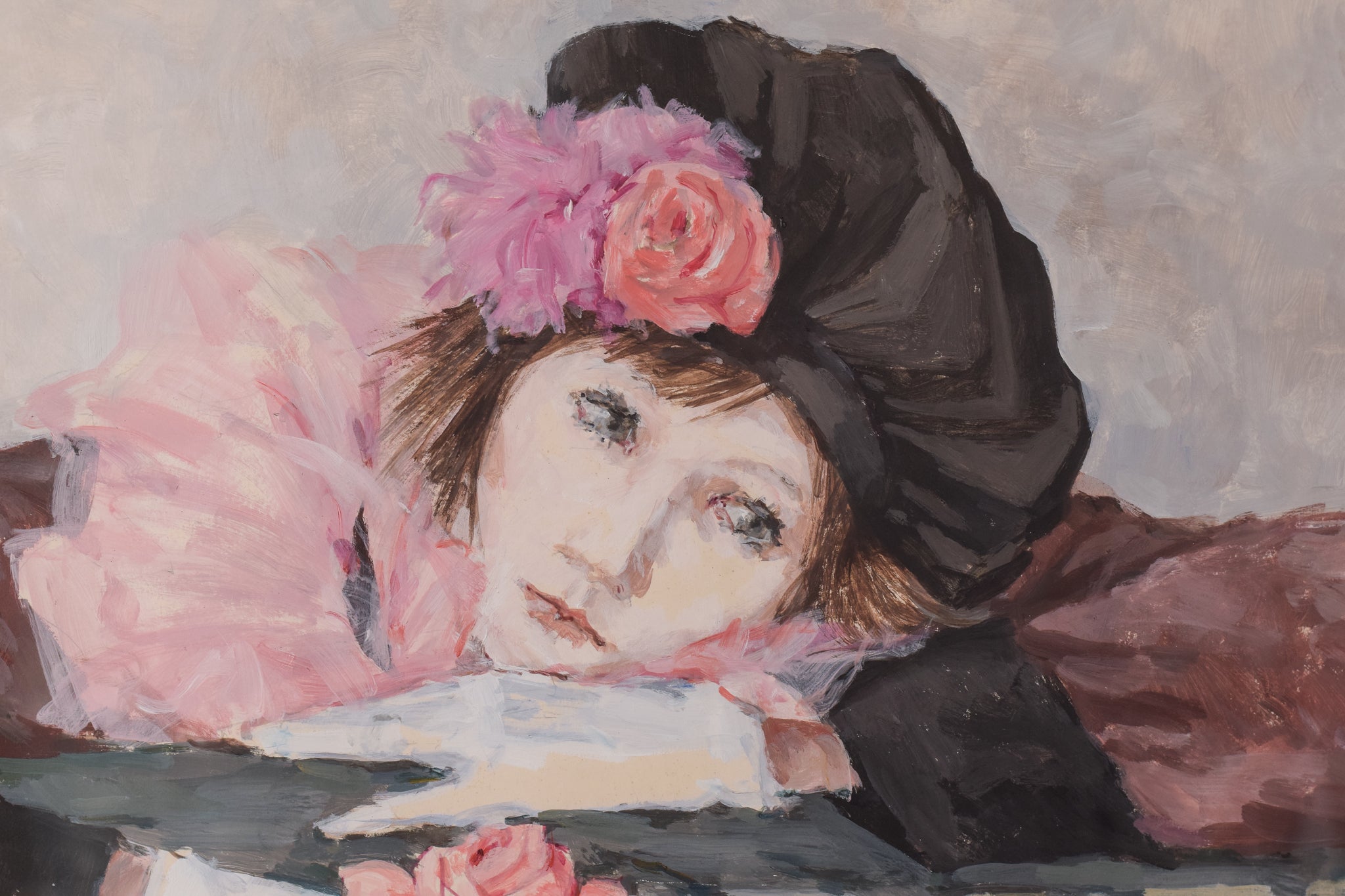Artwork by Unknown, Portrait of a Lady with a Rose - In the Style of Manet, Made of Watercolour on paper 