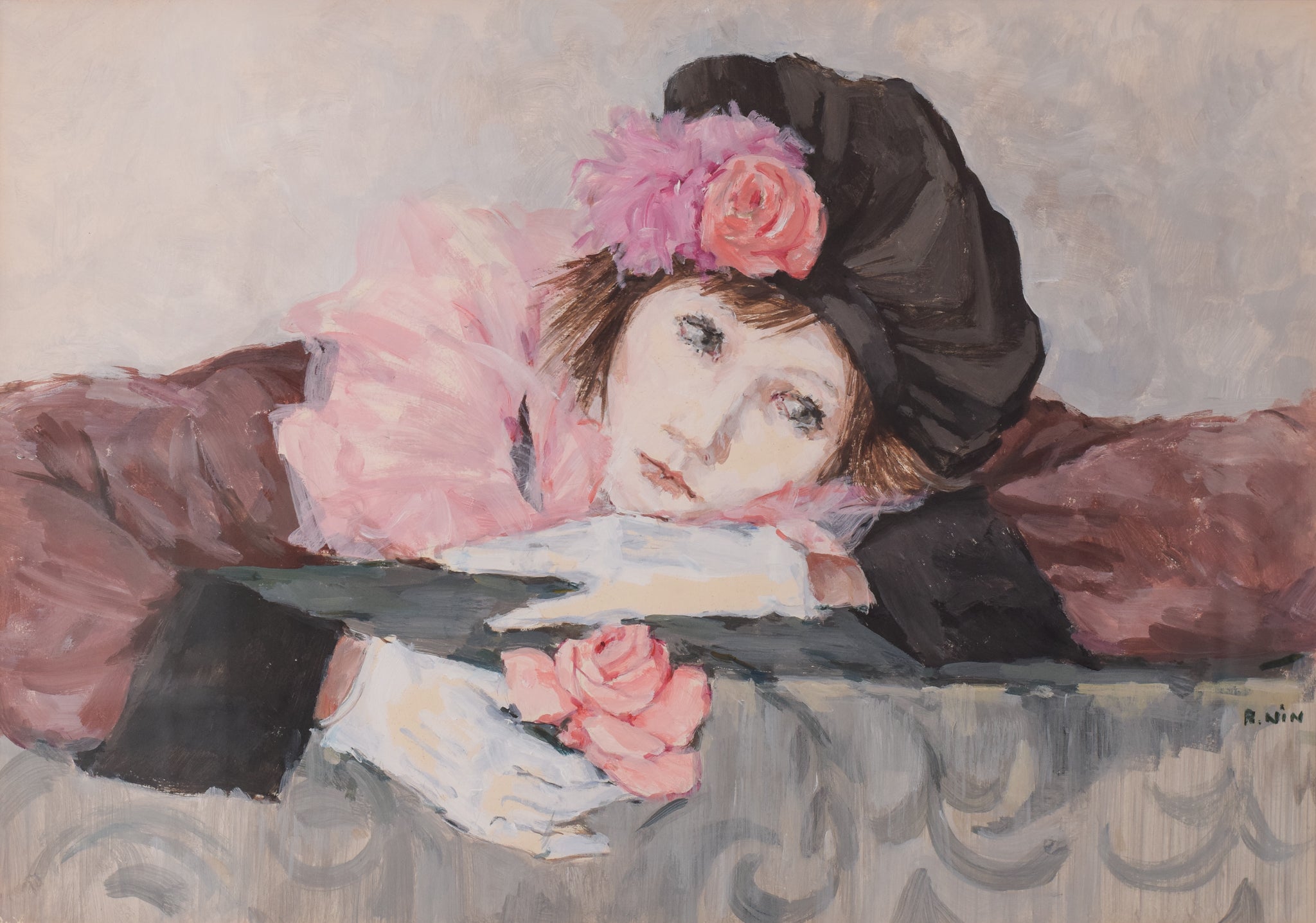 Portrait of a Lady with a Rose - In the Style of Manet by , circa 20th Century
