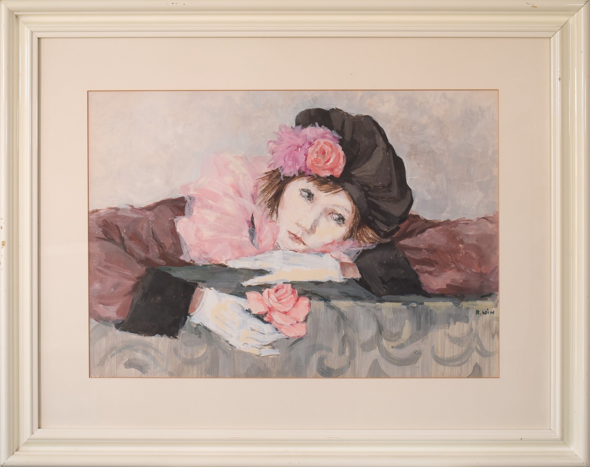 Artwork by Unknown, Portrait of a Lady with a Rose - In the Style of Manet, Made of Watercolour on paper 