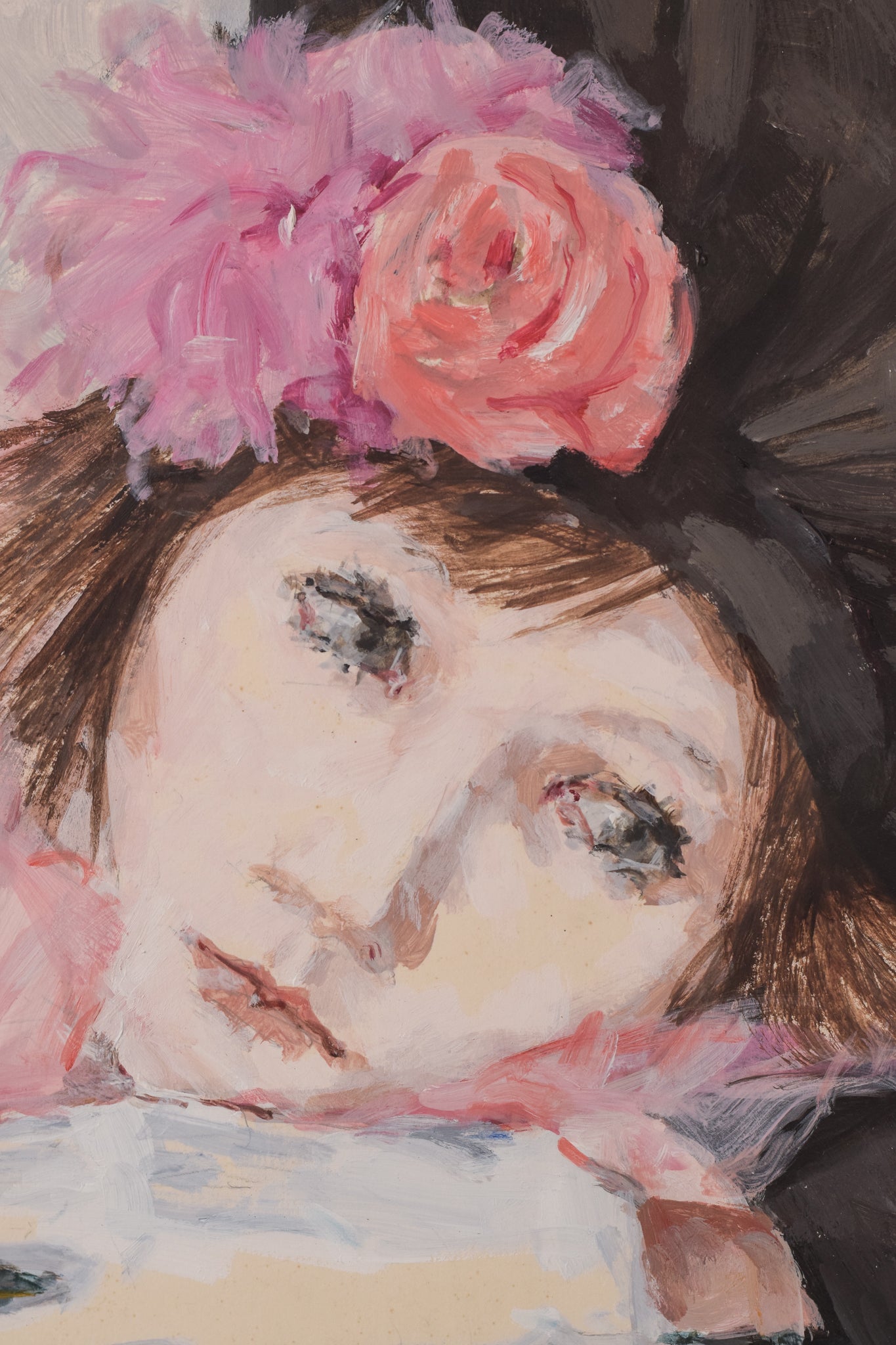 Artwork by Unknown, Portrait of a Lady with a Rose - In the Style of Manet, Made of Watercolour on paper 