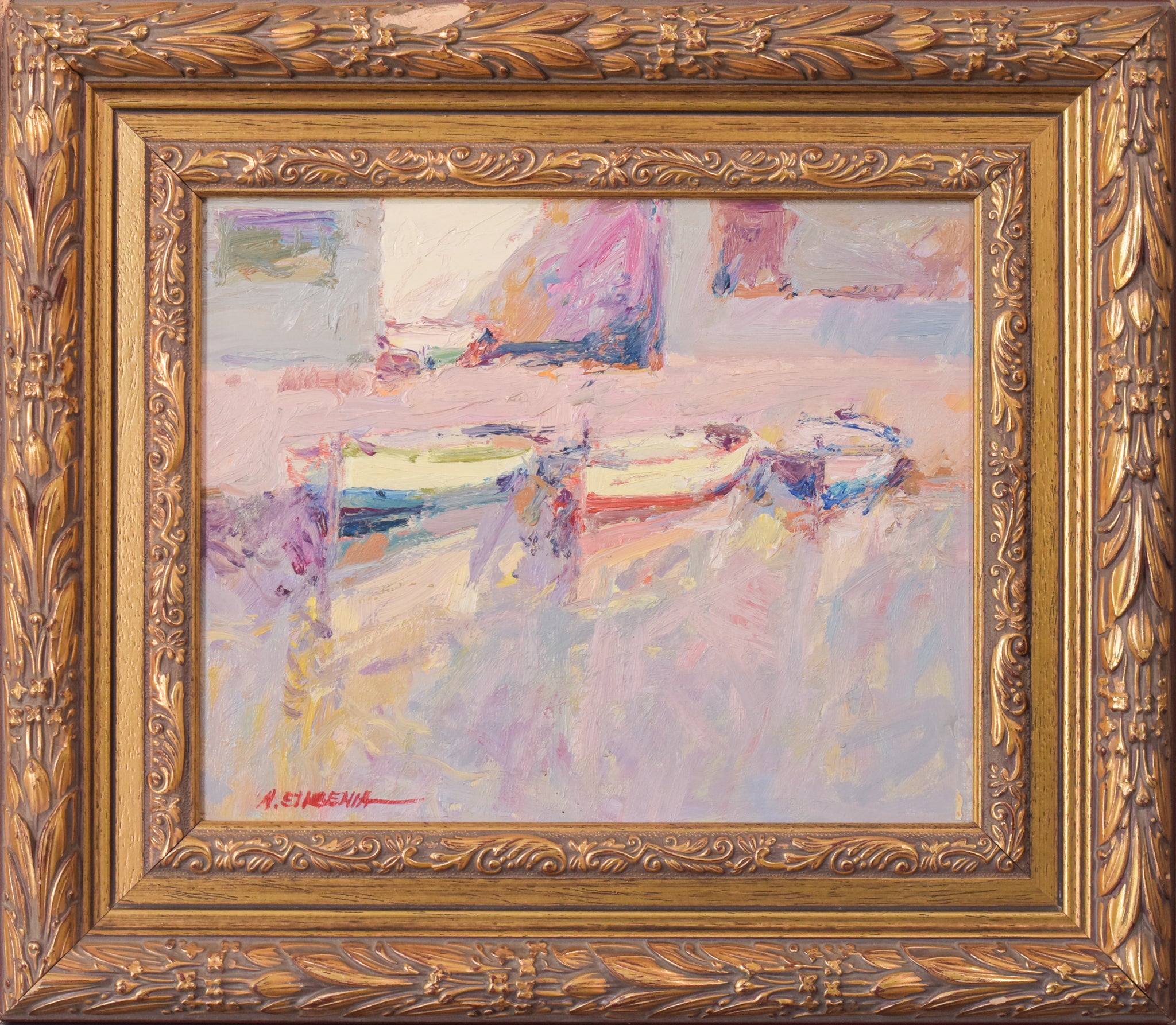 Artwork by Unknown, Post Impressionist - Fishing Boats, Made of Oil on board 