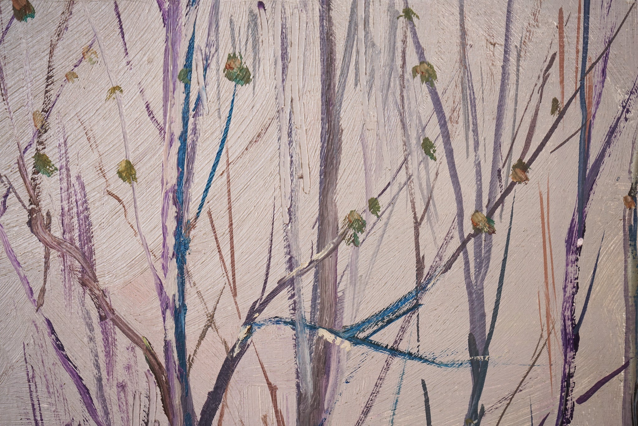 A painting of a landscape with trees and a church in the background.