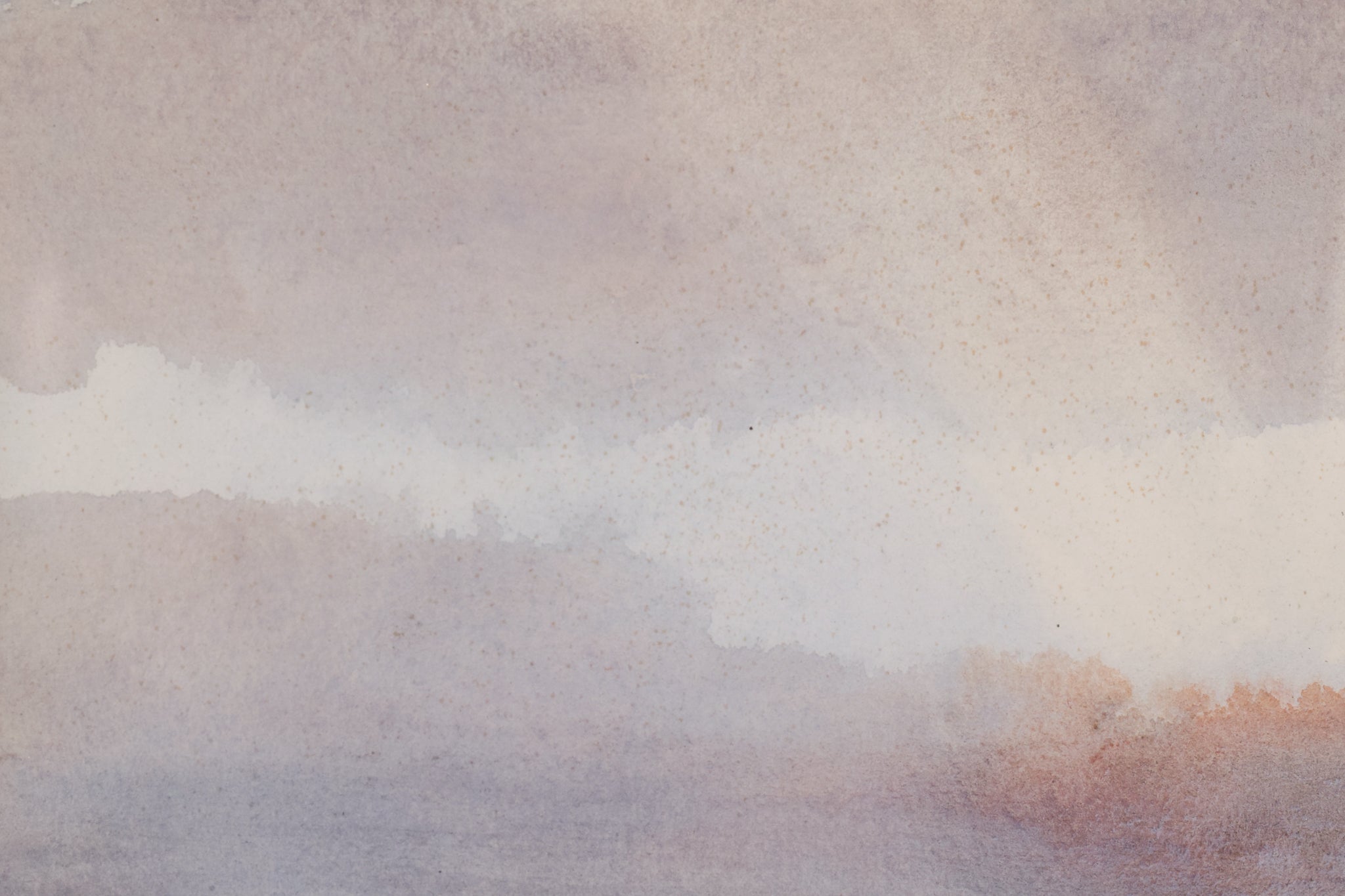 A painting of a field with a sunset in the background.