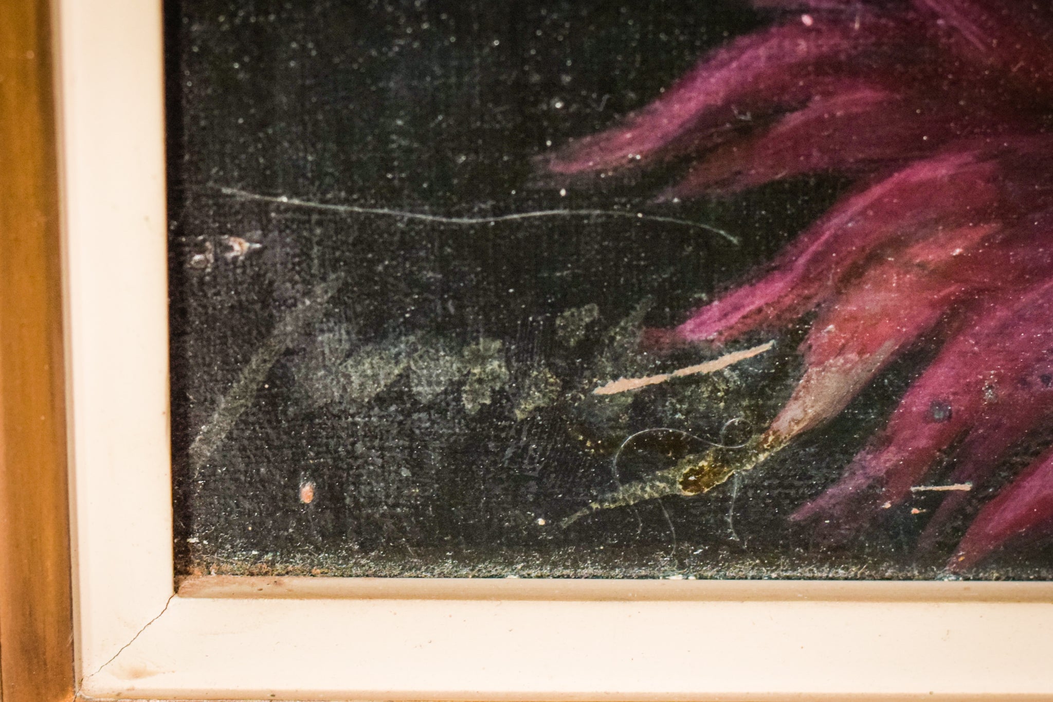 A painting of a bouquet of flowers on a green background.