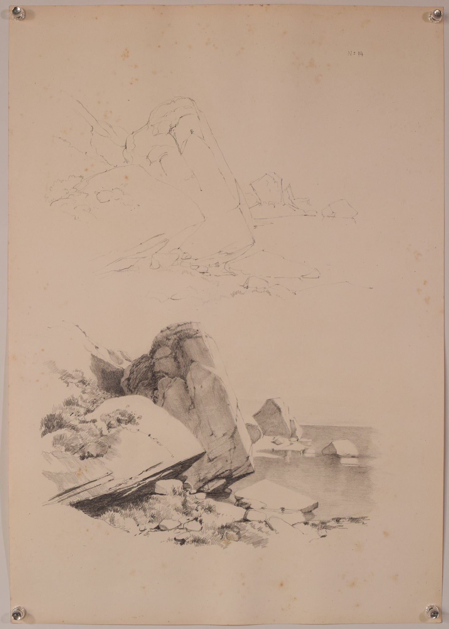 A set of four drawings on a piece of paper.