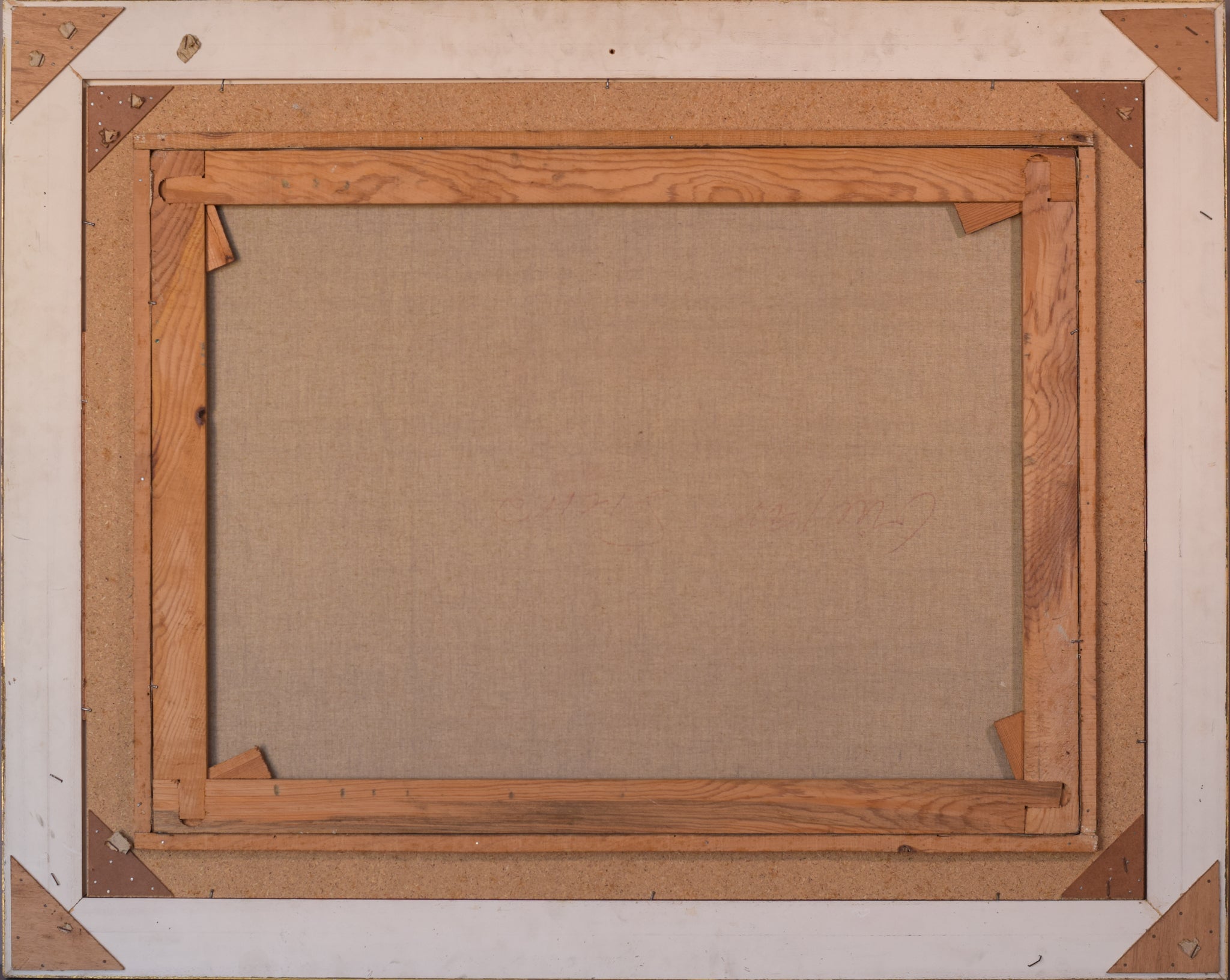 A painting of a courtyard with a rooster in the foreground.