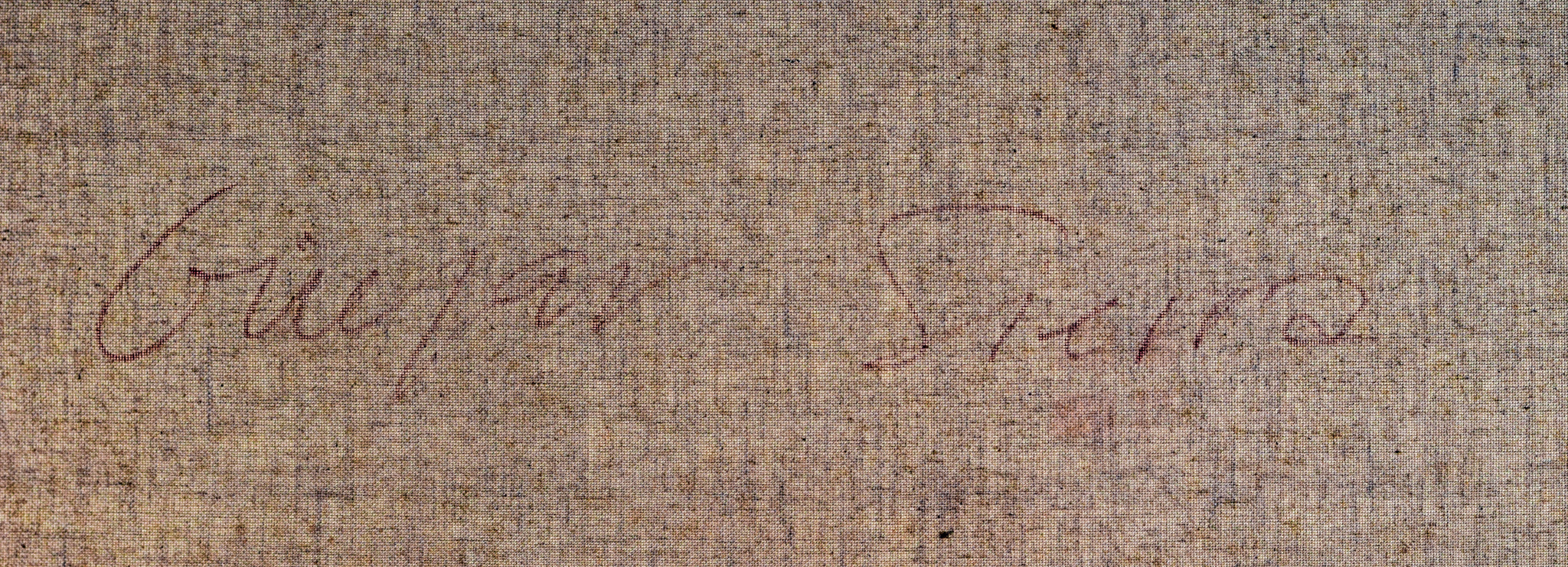 A painting of a courtyard with a rooster in the foreground.