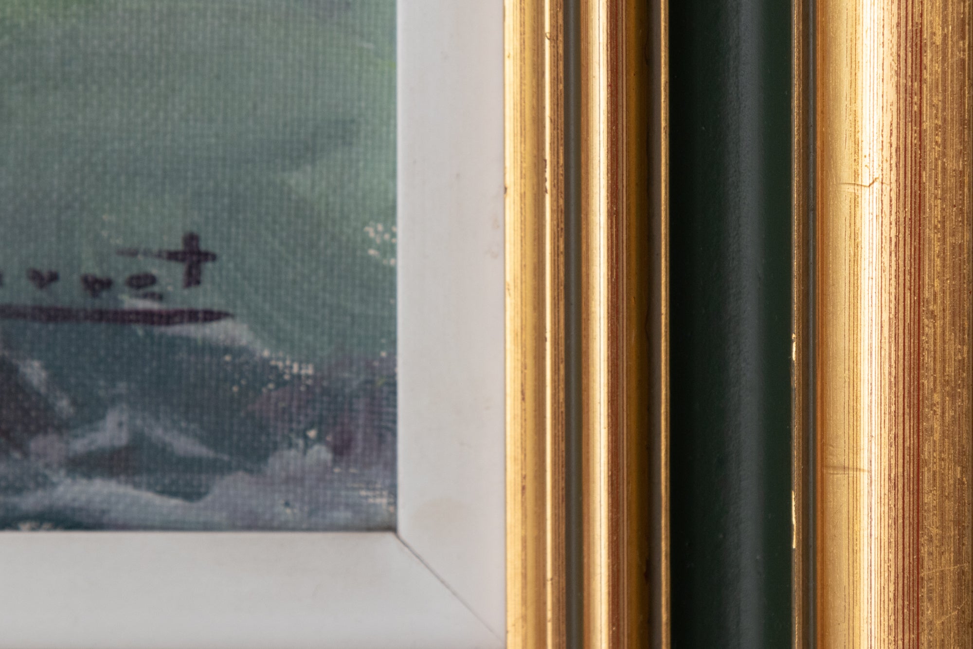 A painting of an old building in the mountains.