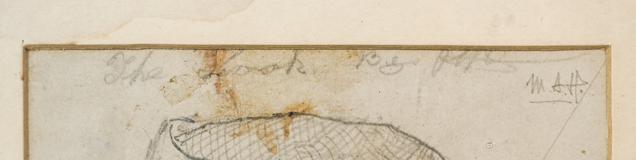 A drawing of a man wearing a hat. 