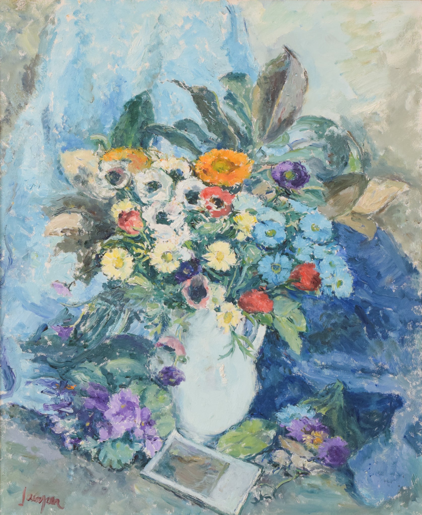 Still Life - With Flowers and Photograph by Unknown, circa 20th Century