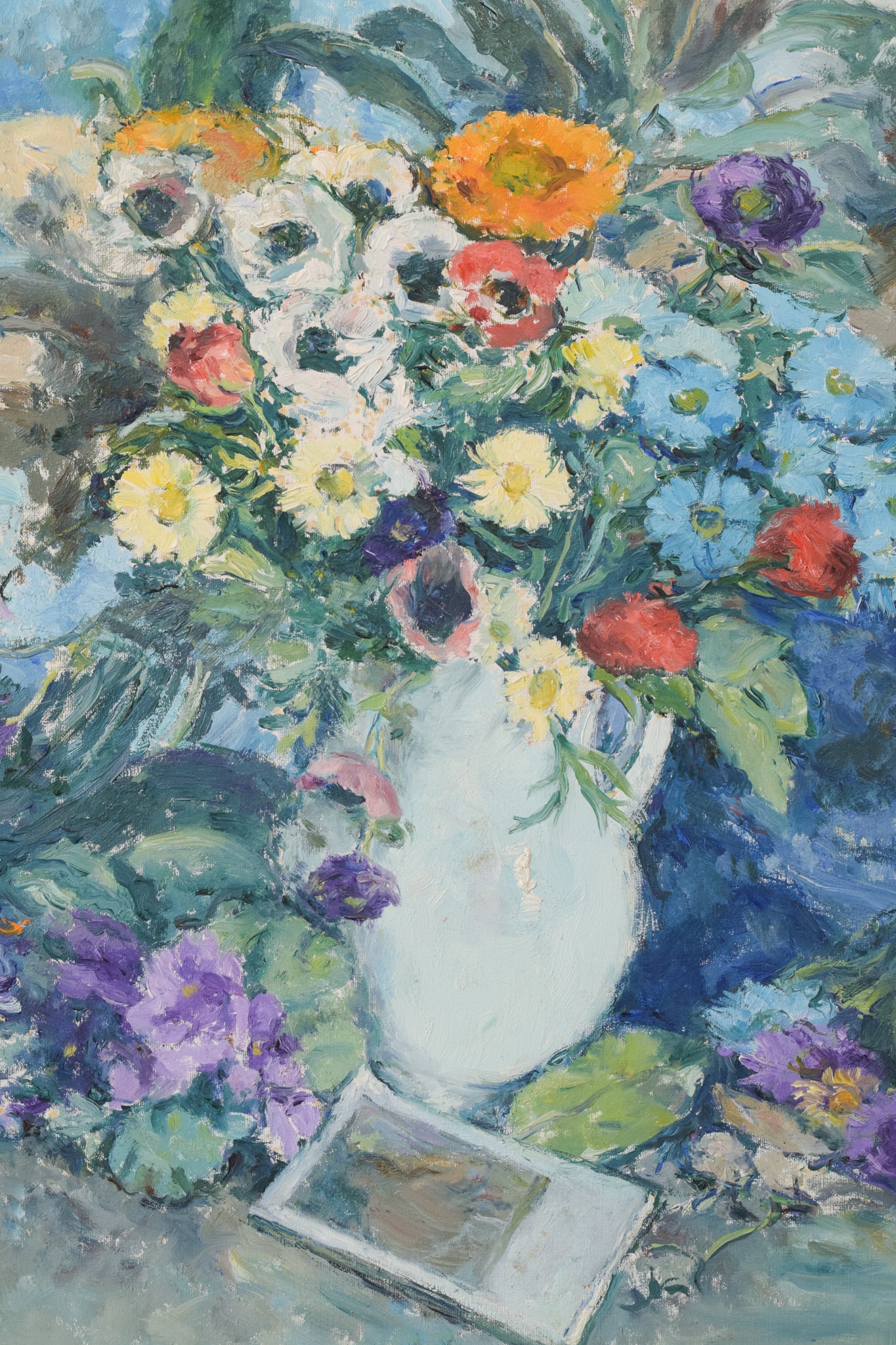 Artwork by Unknown, Still Life - With Flowers and Photograph, Made of Oil on canvas 