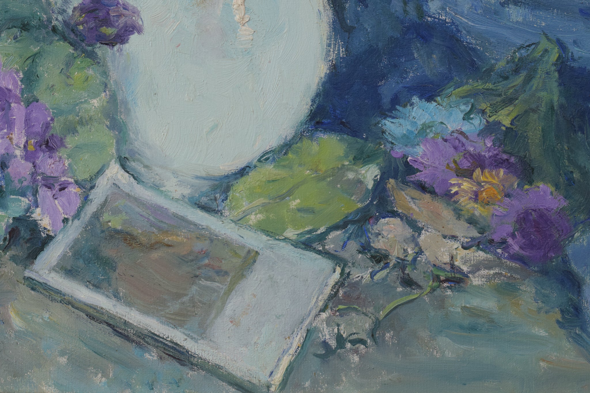 Artwork by Unknown, Still Life - With Flowers and Photograph, Made of Oil on canvas 