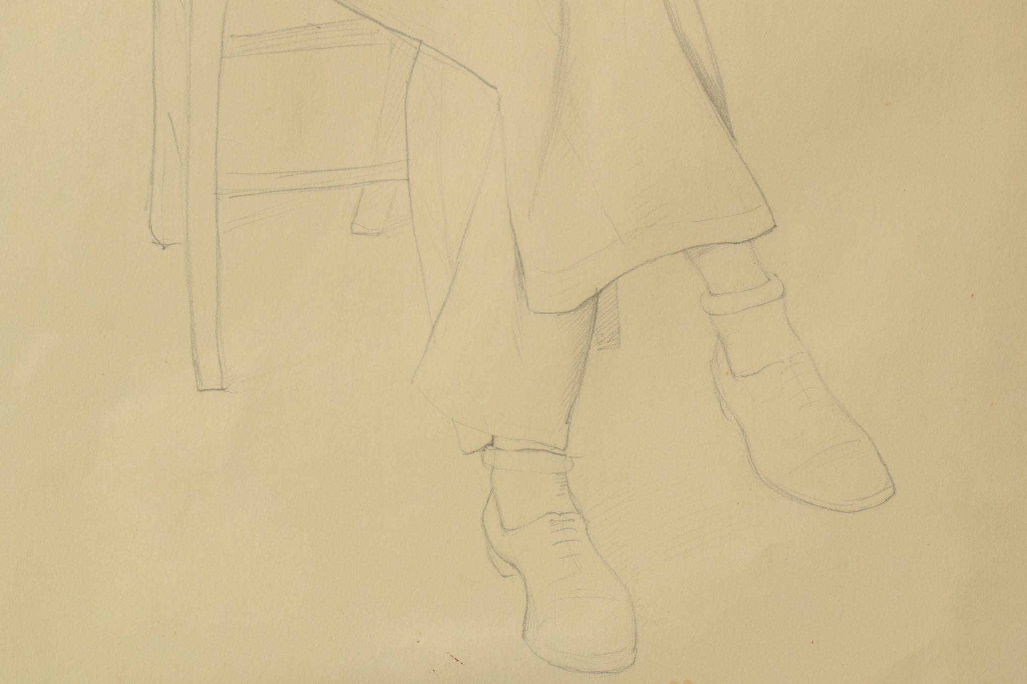 A drawing of a man sitting on a chair.