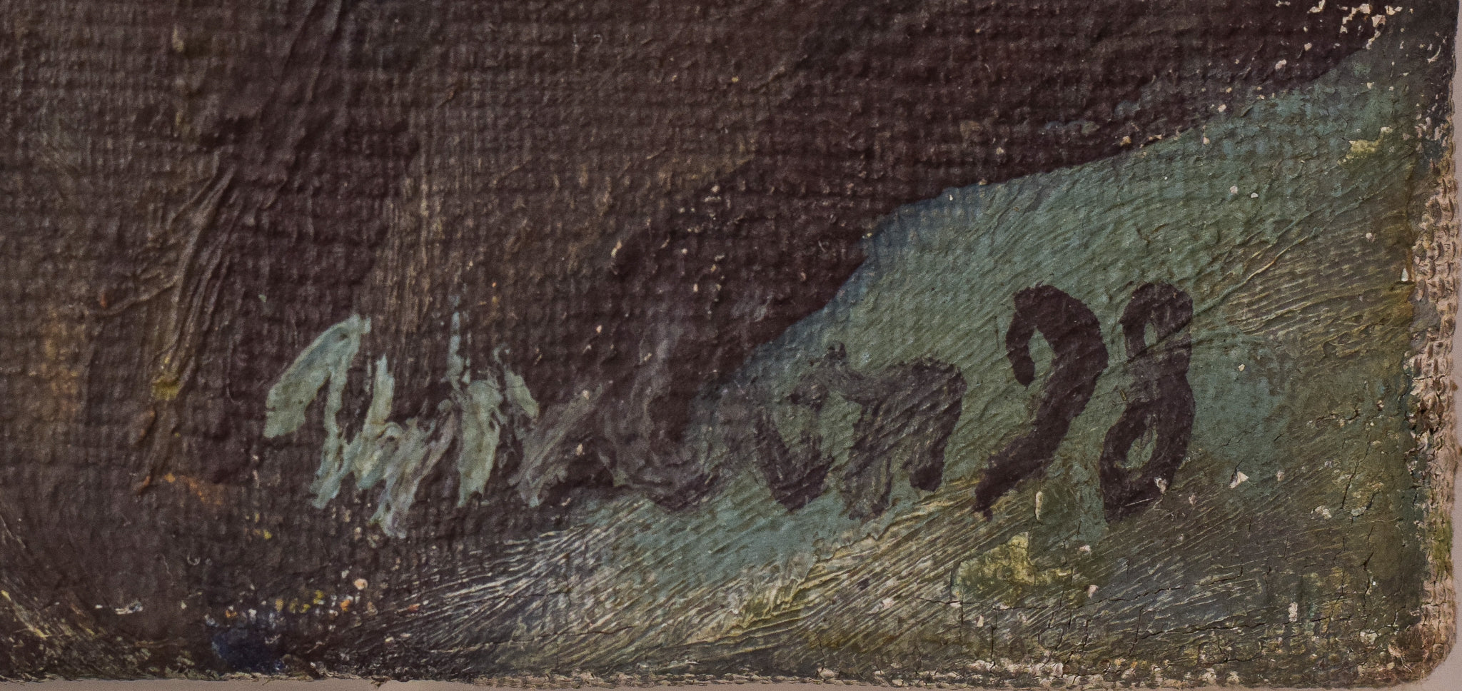 A painting of a river in the snow with a full moon in the background.