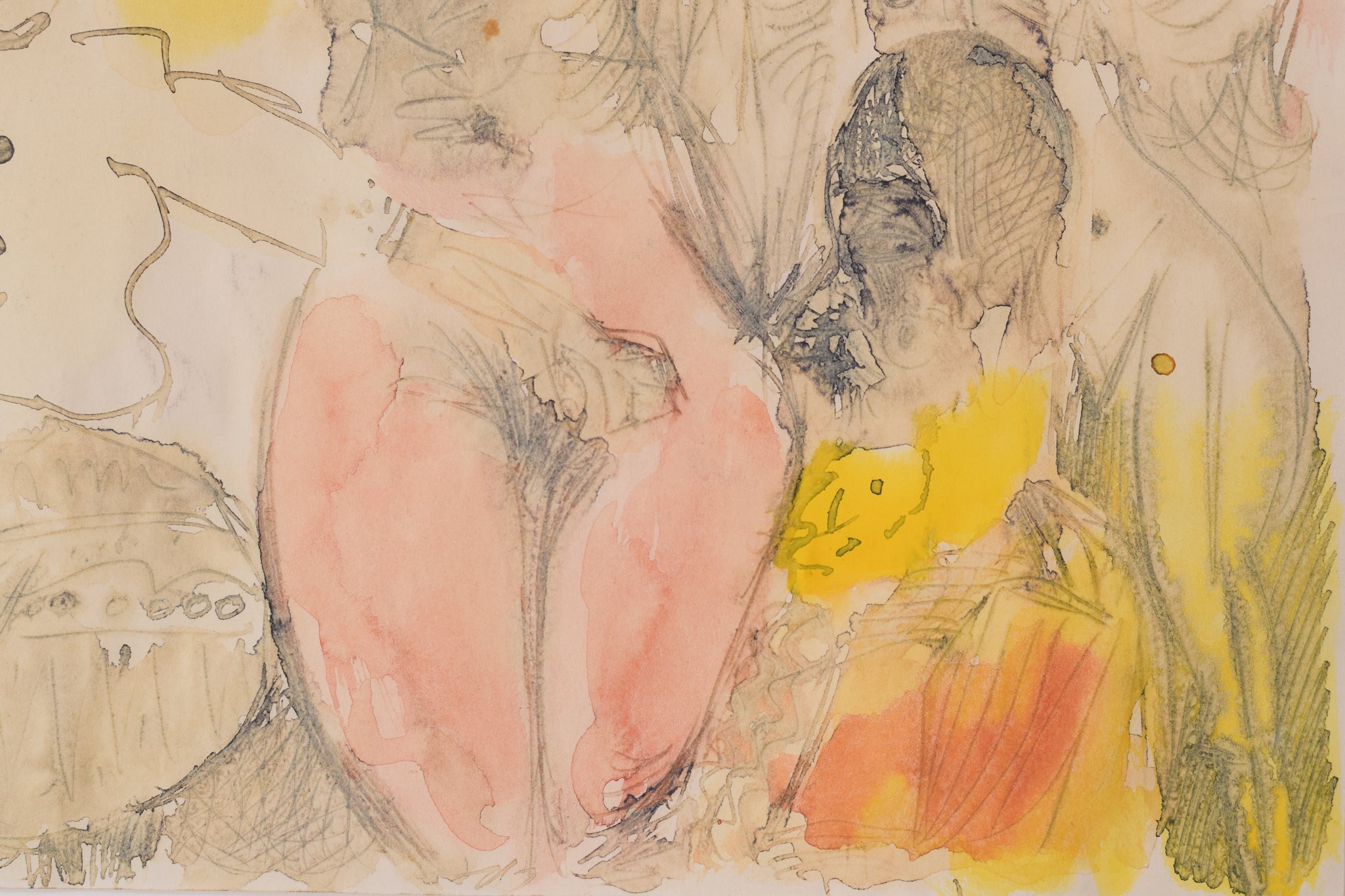 A drawing of a group of people sitting on a couch.