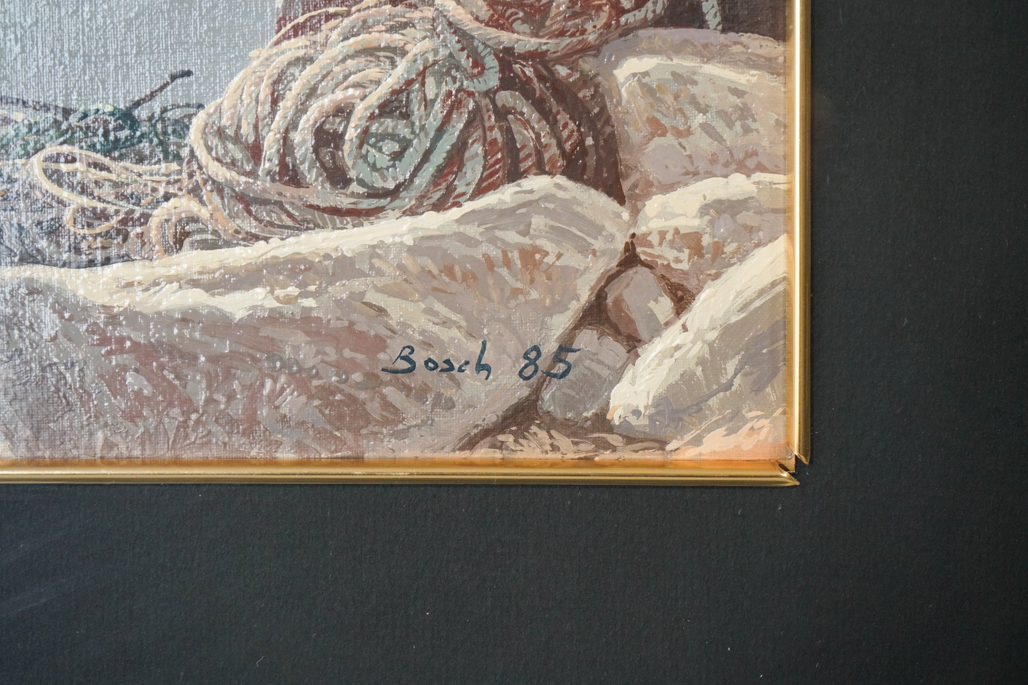 Two paintings of boats tied up to a dock.