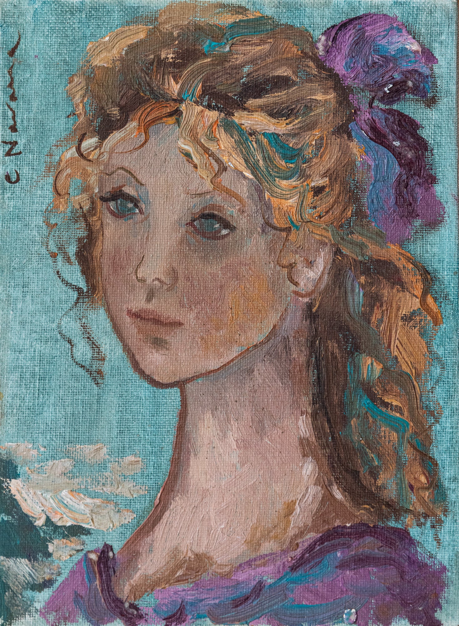 Artwork by Unknown, Two portraits - Young ladies, Made of Oil on board 
