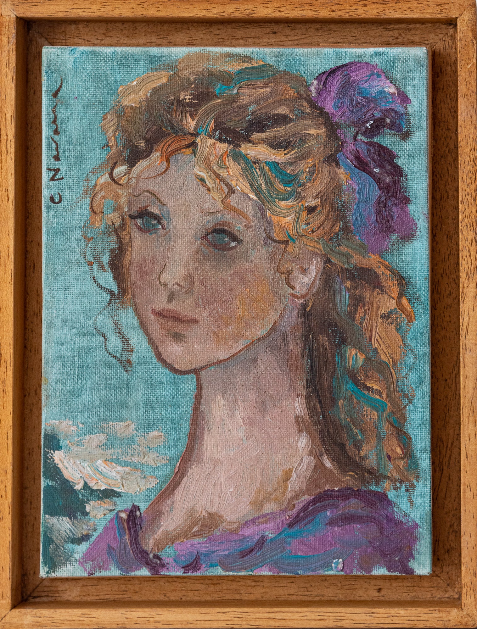 Artwork by Unknown, Two portraits - Young ladies, Made of Oil on board 