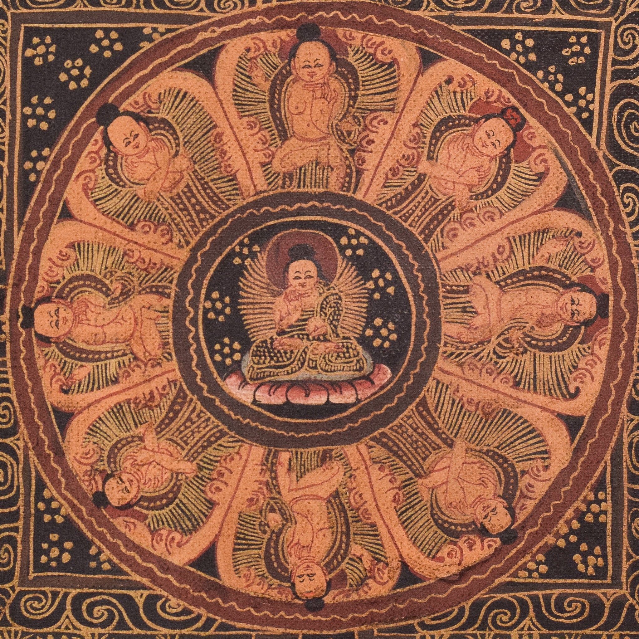 Artwork by Unknown, Two Vintage Hand Painted - Tibetan Scrolls, Made of Oil on canvas 