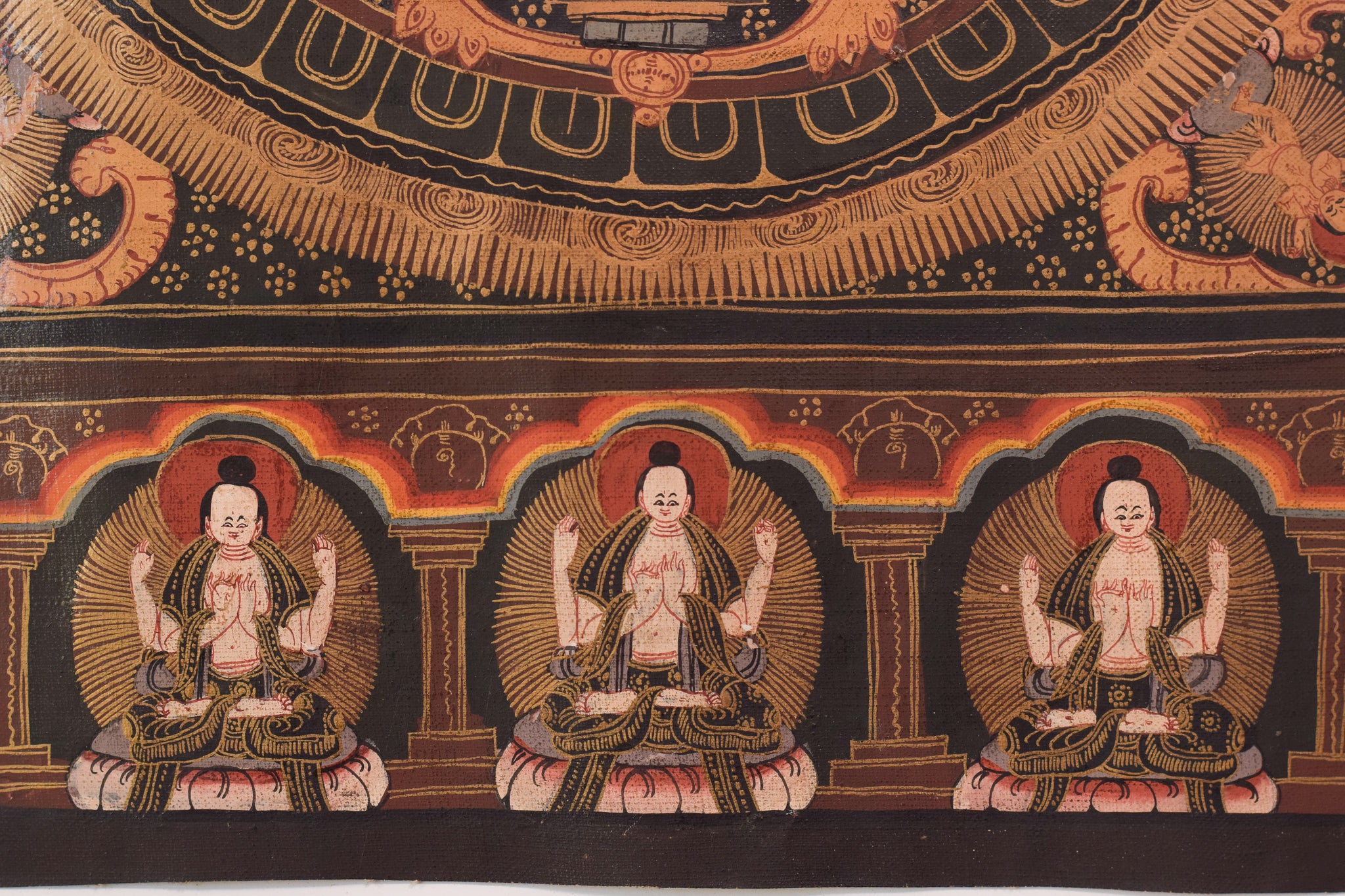 Artwork by Unknown, Two Vintage Hand Painted - Tibetan Scrolls, Made of Oil on canvas 