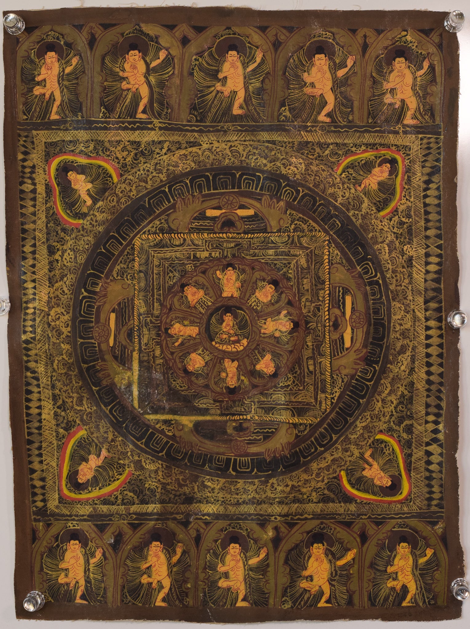 Artwork by Unknown, Two Vintage Hand Painted - Tibetan Scrolls, Made of Oil on canvas 