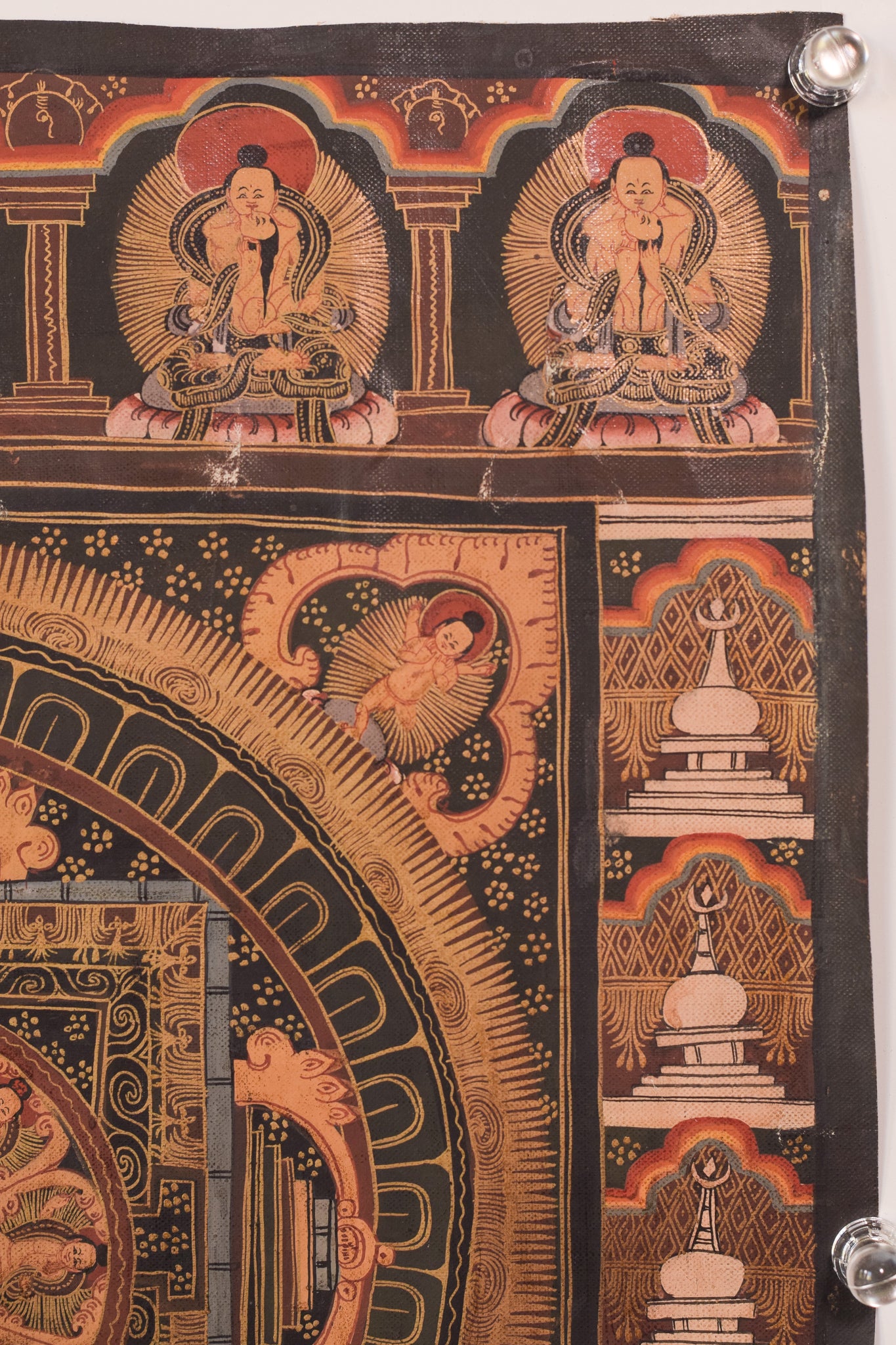 Artwork by Unknown, Two Vintage Hand Painted - Tibetan Scrolls, Made of Oil on canvas 