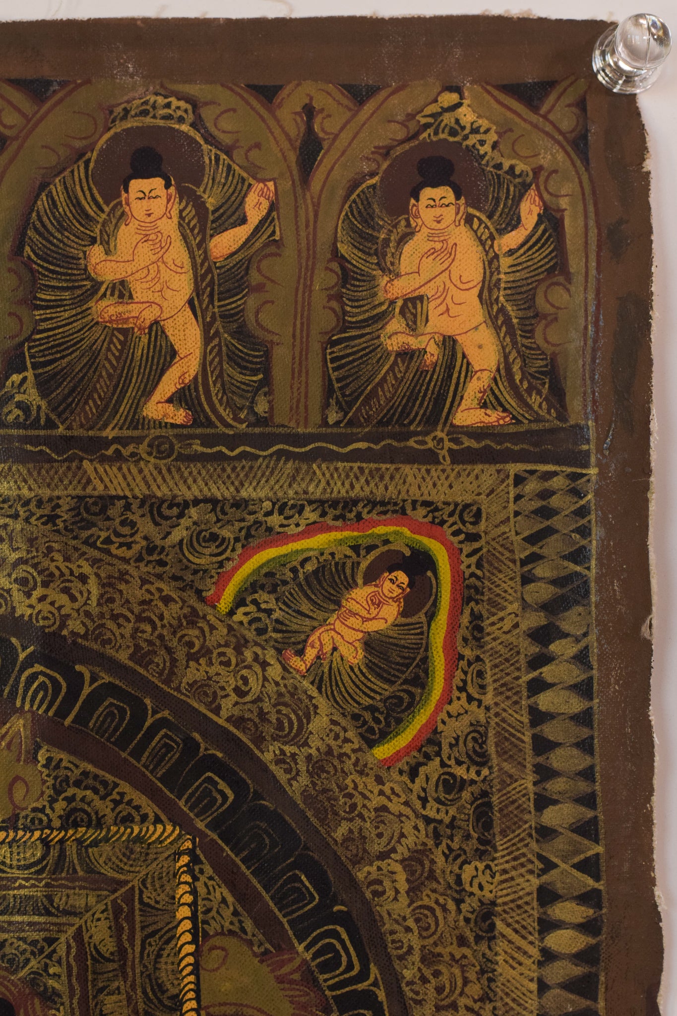 Artwork by Unknown, Two Vintage Hand Painted - Tibetan Scrolls, Made of Oil on canvas 