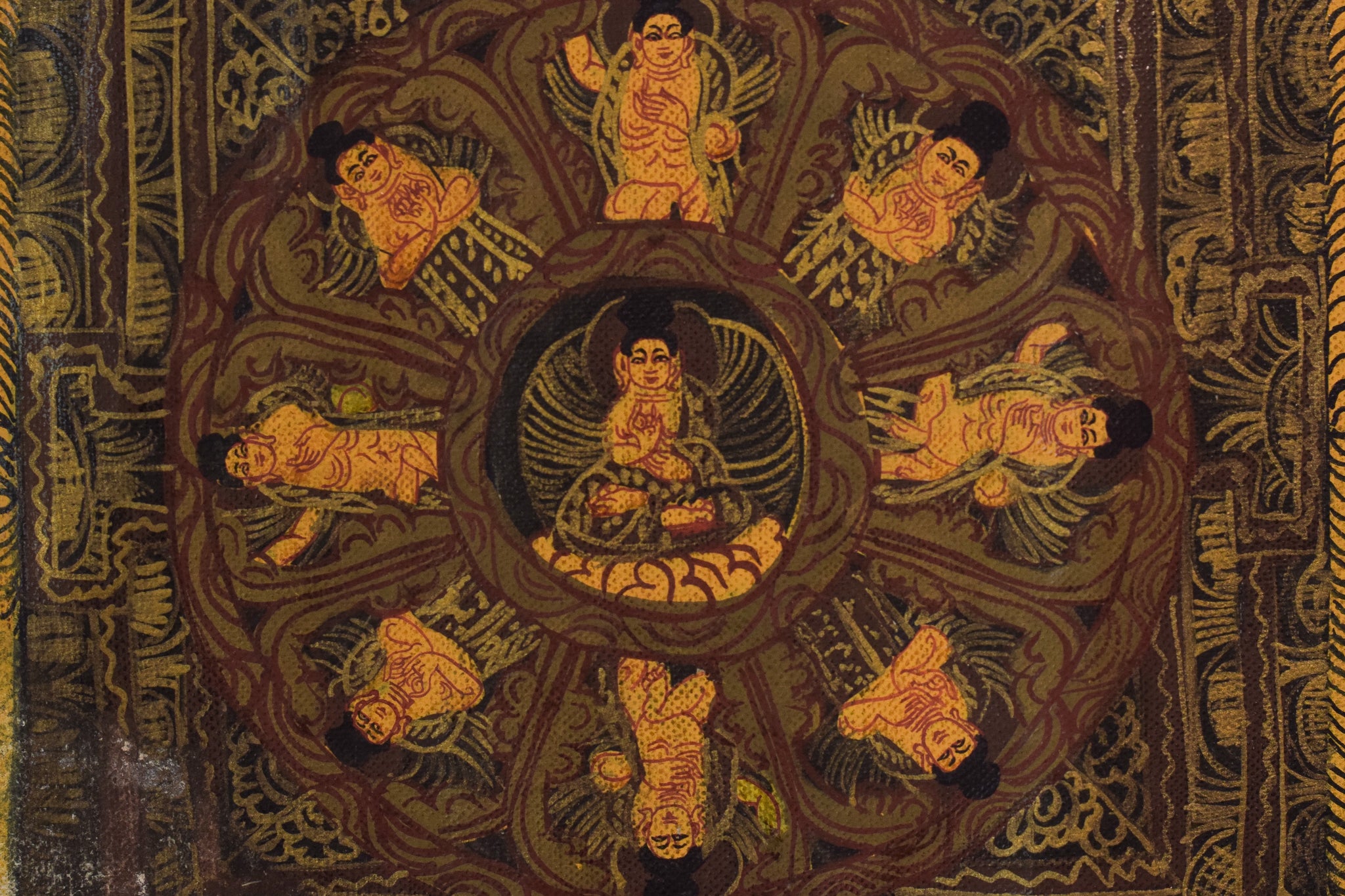 Artwork by Unknown, Two Vintage Hand Painted - Tibetan Scrolls, Made of Oil on canvas 