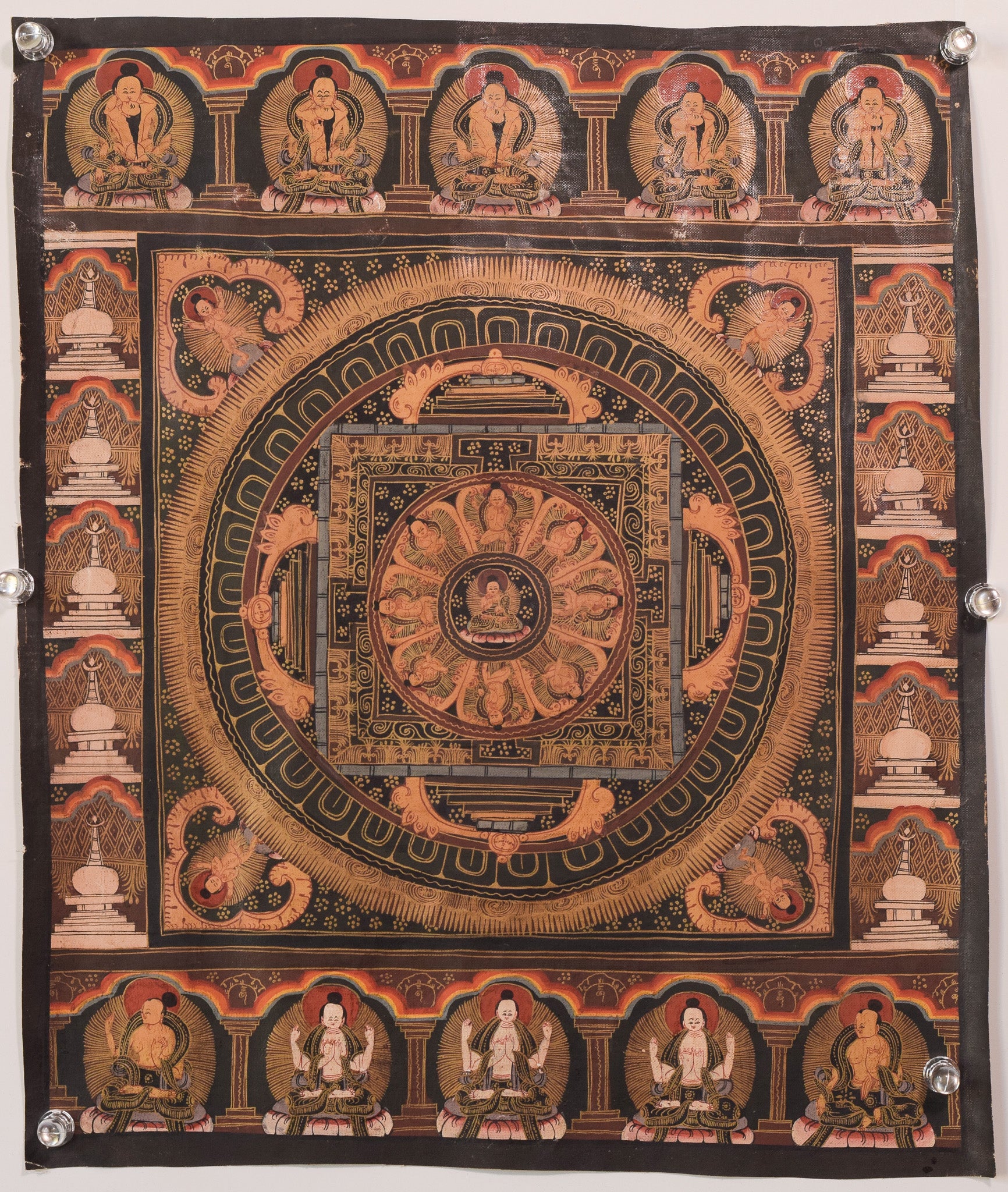 Artwork by Unknown, Two Vintage Hand Painted - Tibetan Scrolls, Made of Oil on canvas 