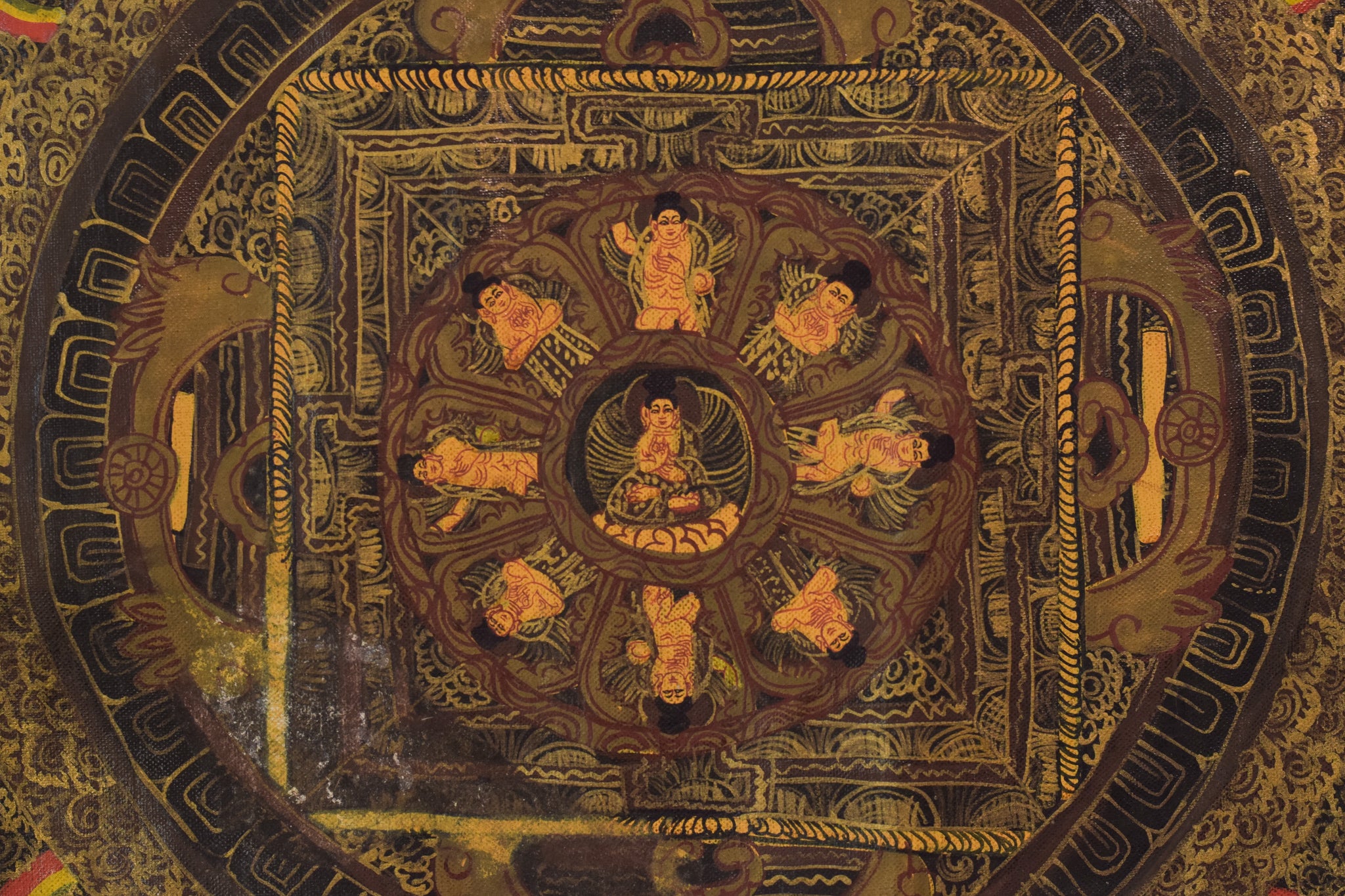 Artwork by Unknown, Two Vintage Hand Painted - Tibetan Scrolls, Made of Oil on canvas 